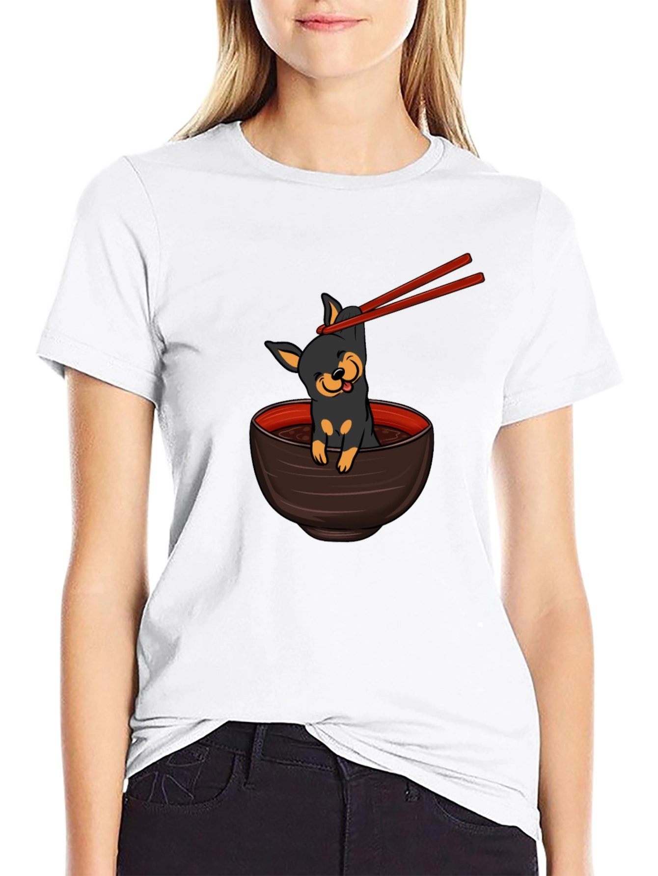 Cute Dog Ramen Bowl Graphic T-Shirt