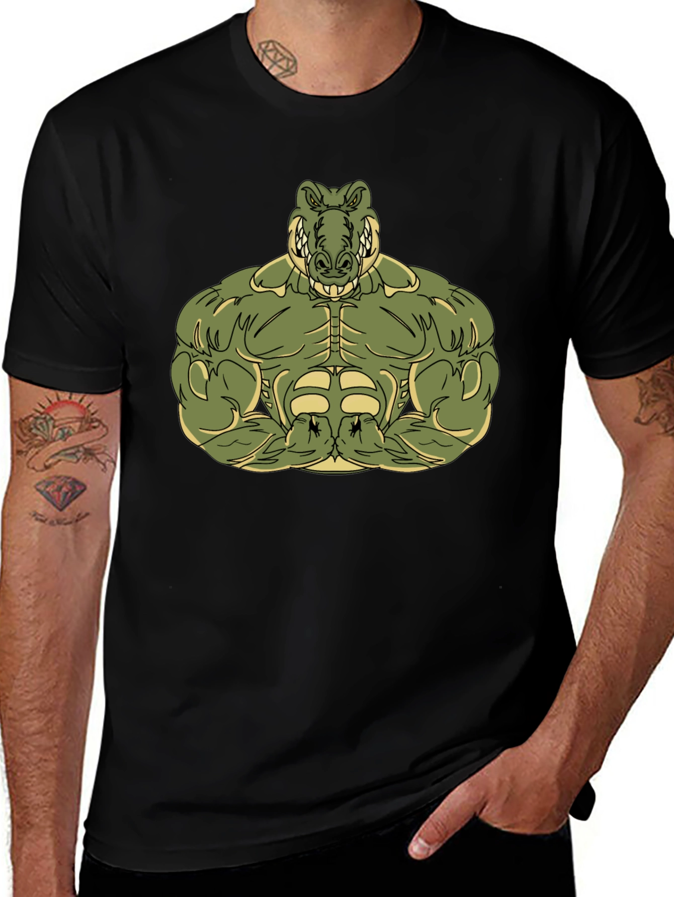 Muscle Alligator Graphic Tee - Black Cotton T-Shirt
