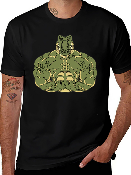 Muscle Alligator Graphic Tee - Black Cotton T-Shirt