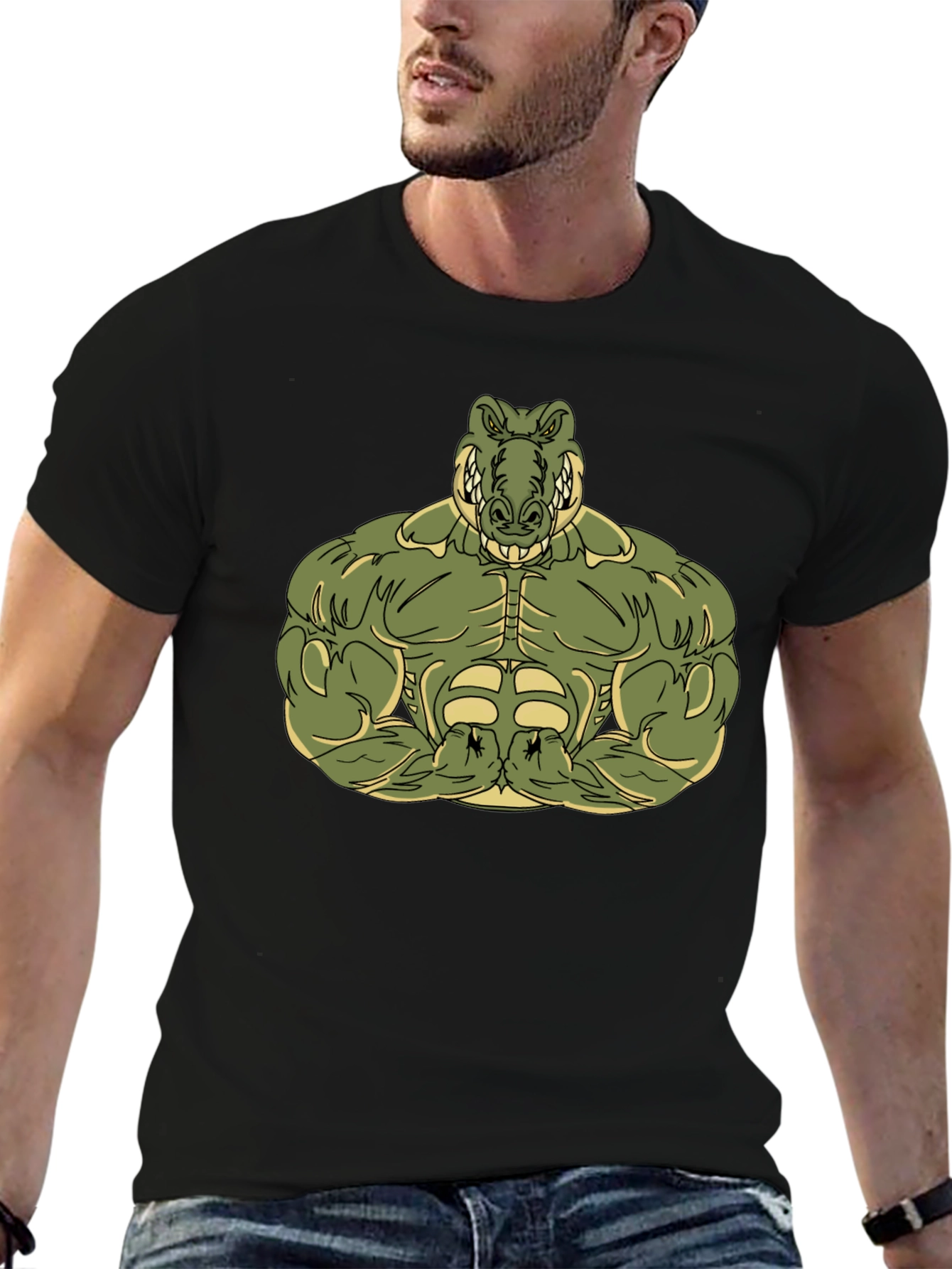 Muscle Alligator Graphic Tee - Black Cotton T-Shirt