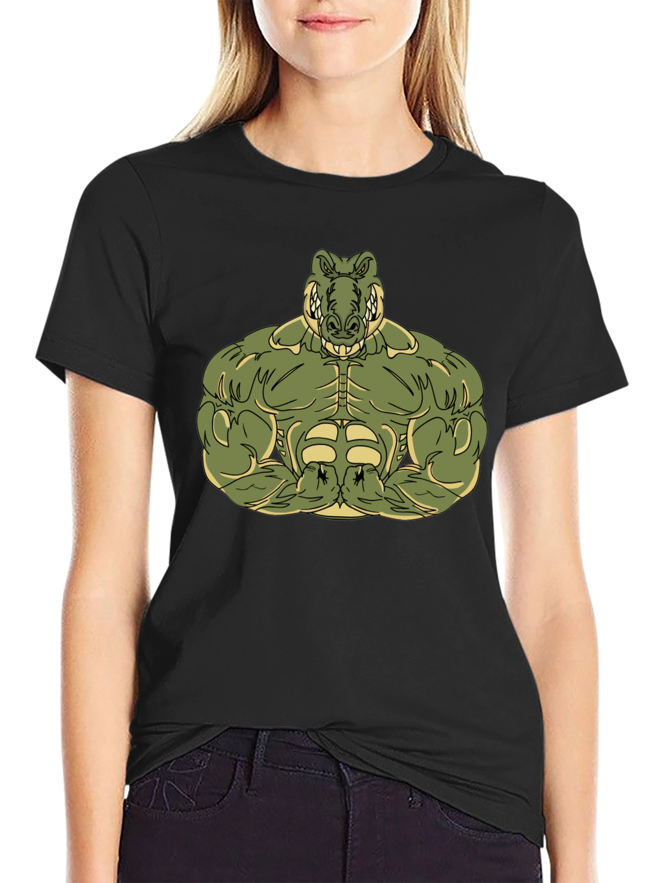 Muscle Alligator Graphic Tee - Black Cotton T-Shirt