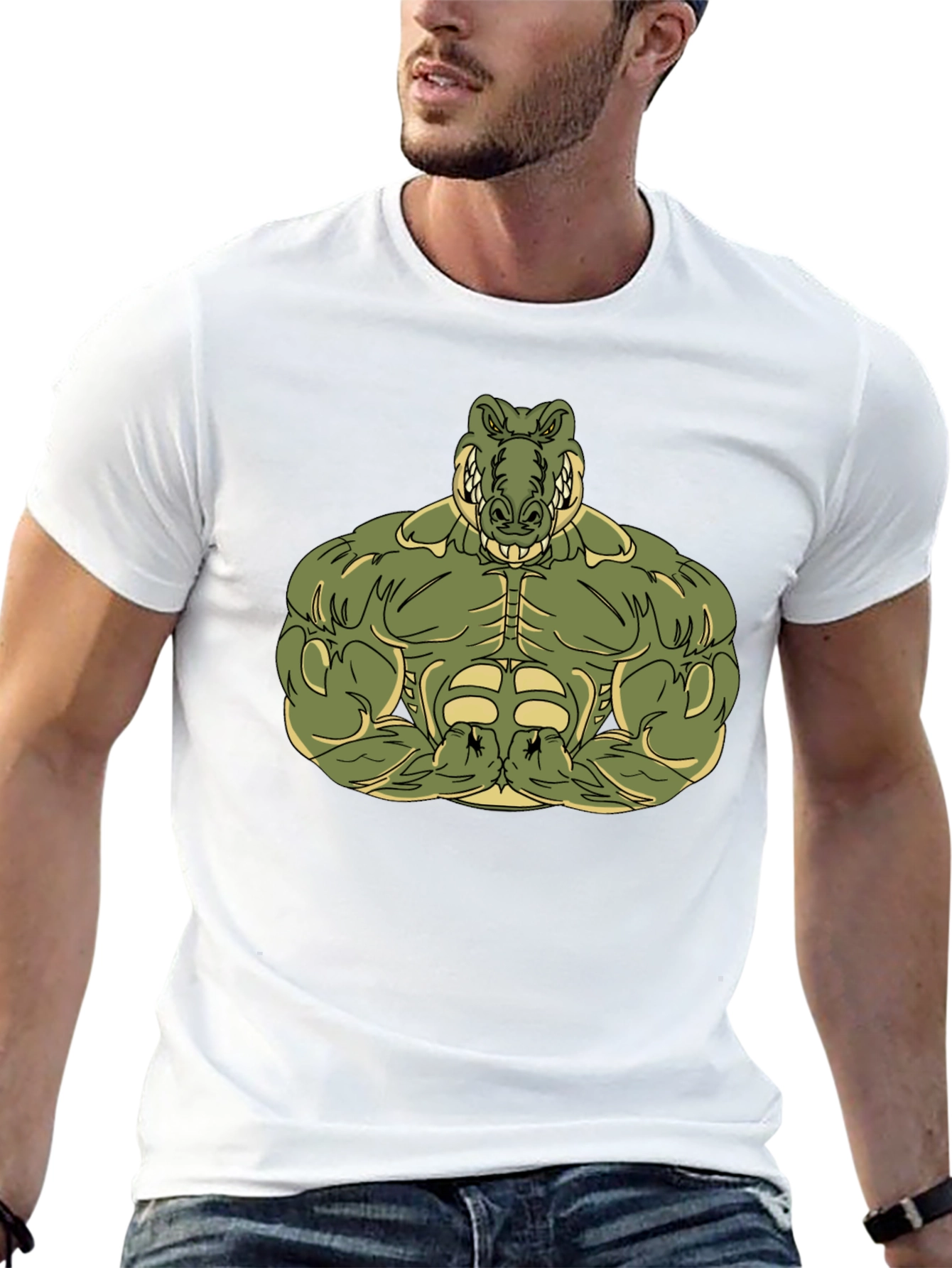 Muscle Alligator Graphic Tee - Black Cotton T-Shirt