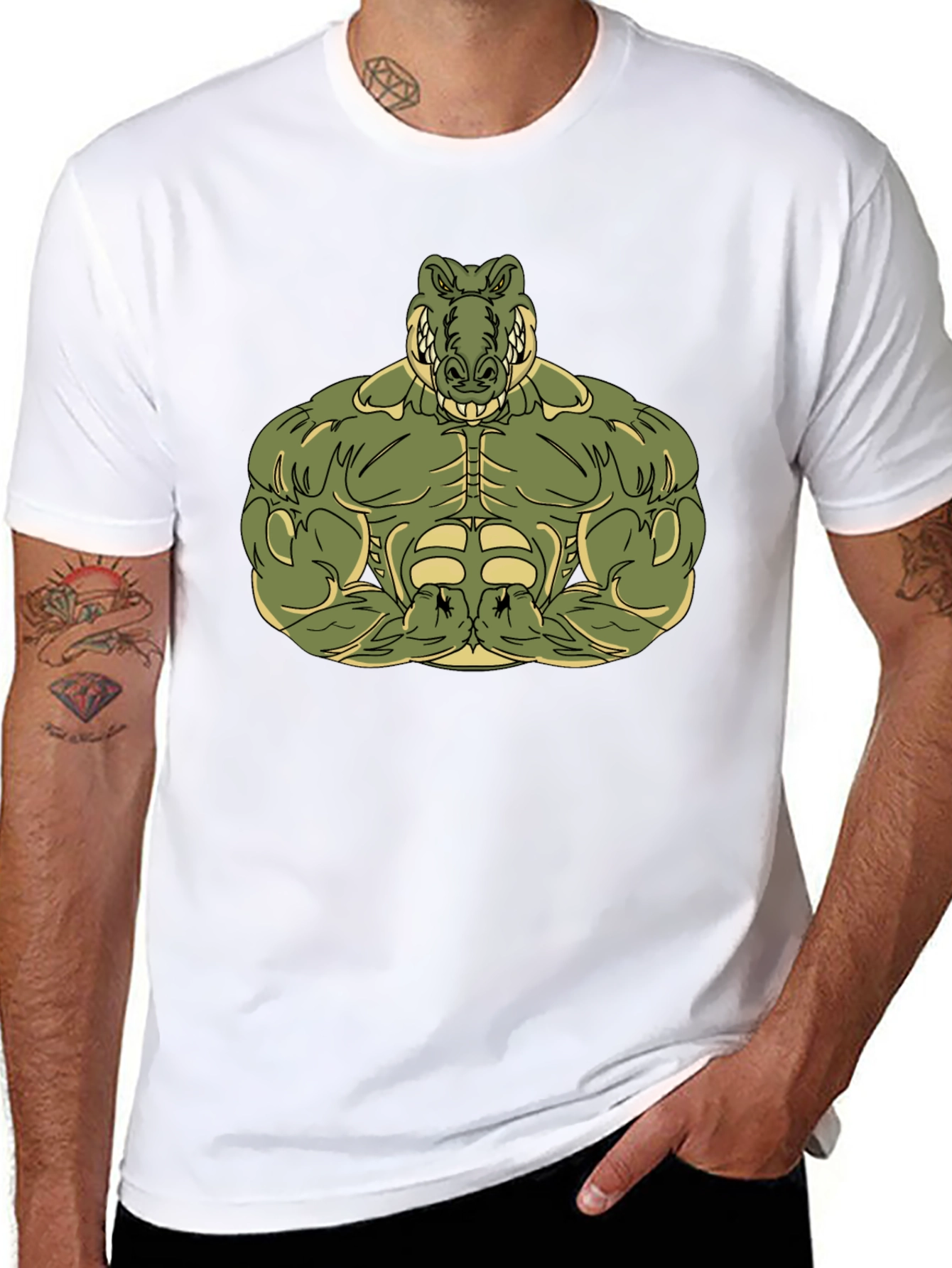 Muscle Alligator Graphic Tee - Black Cotton T-Shirt