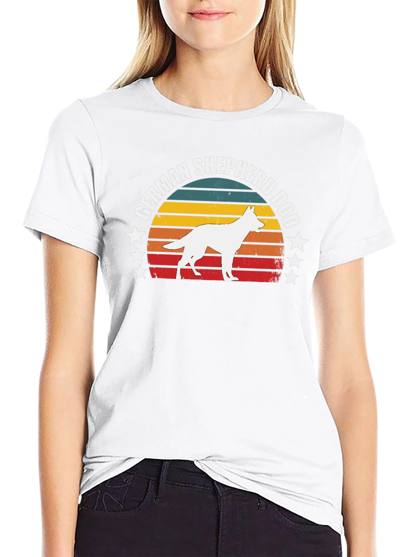 German Shepherd Dog Retro Sunset T-Shirt
