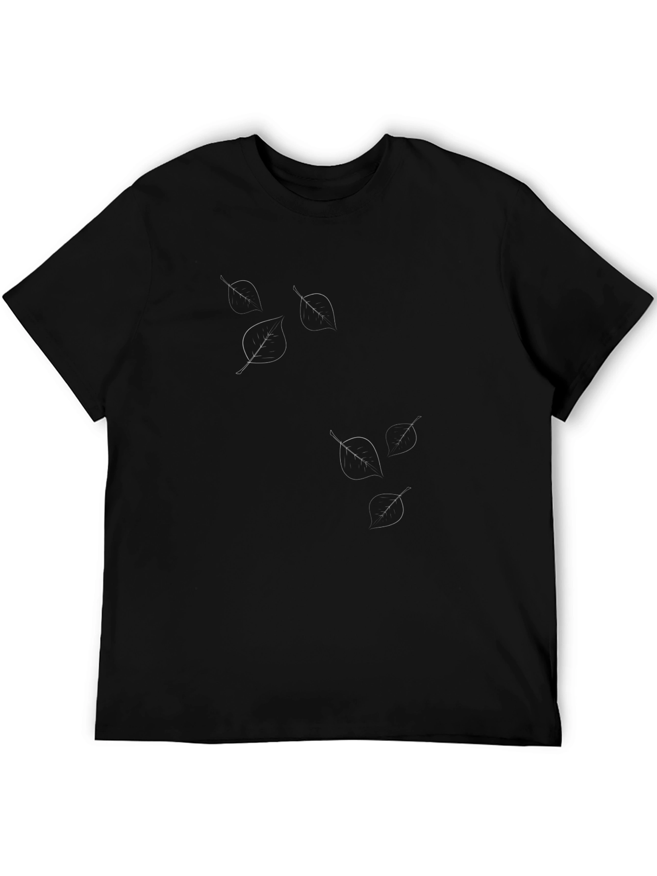 Mens Black Graphic Tee with Subtle Leaf Design