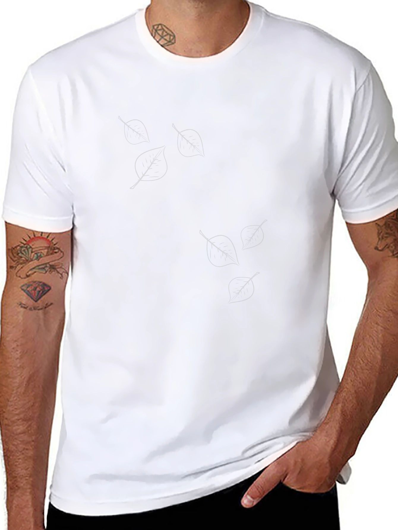 Mens Black Graphic Tee with Subtle Leaf Design