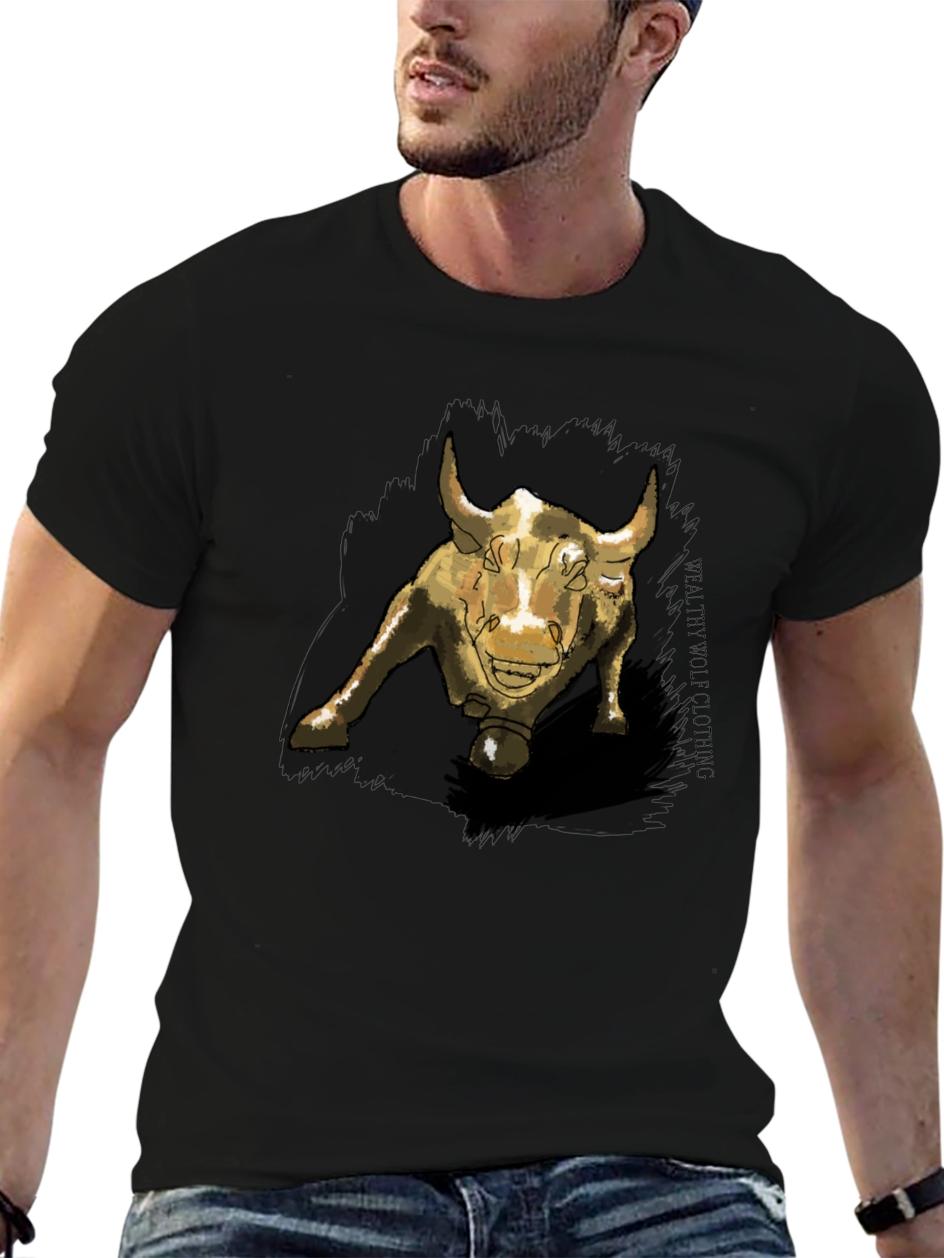 Bull Graphic Print Black T-Shirt