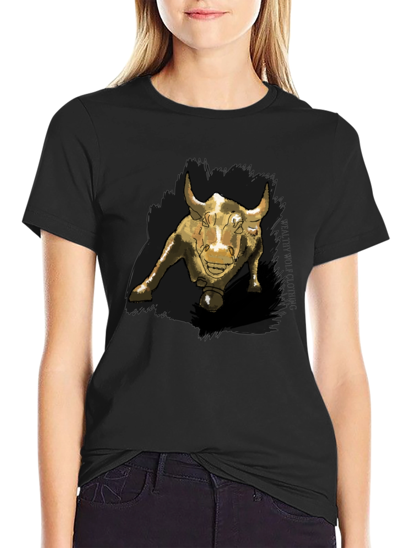Bull Graphic Print Black T-Shirt