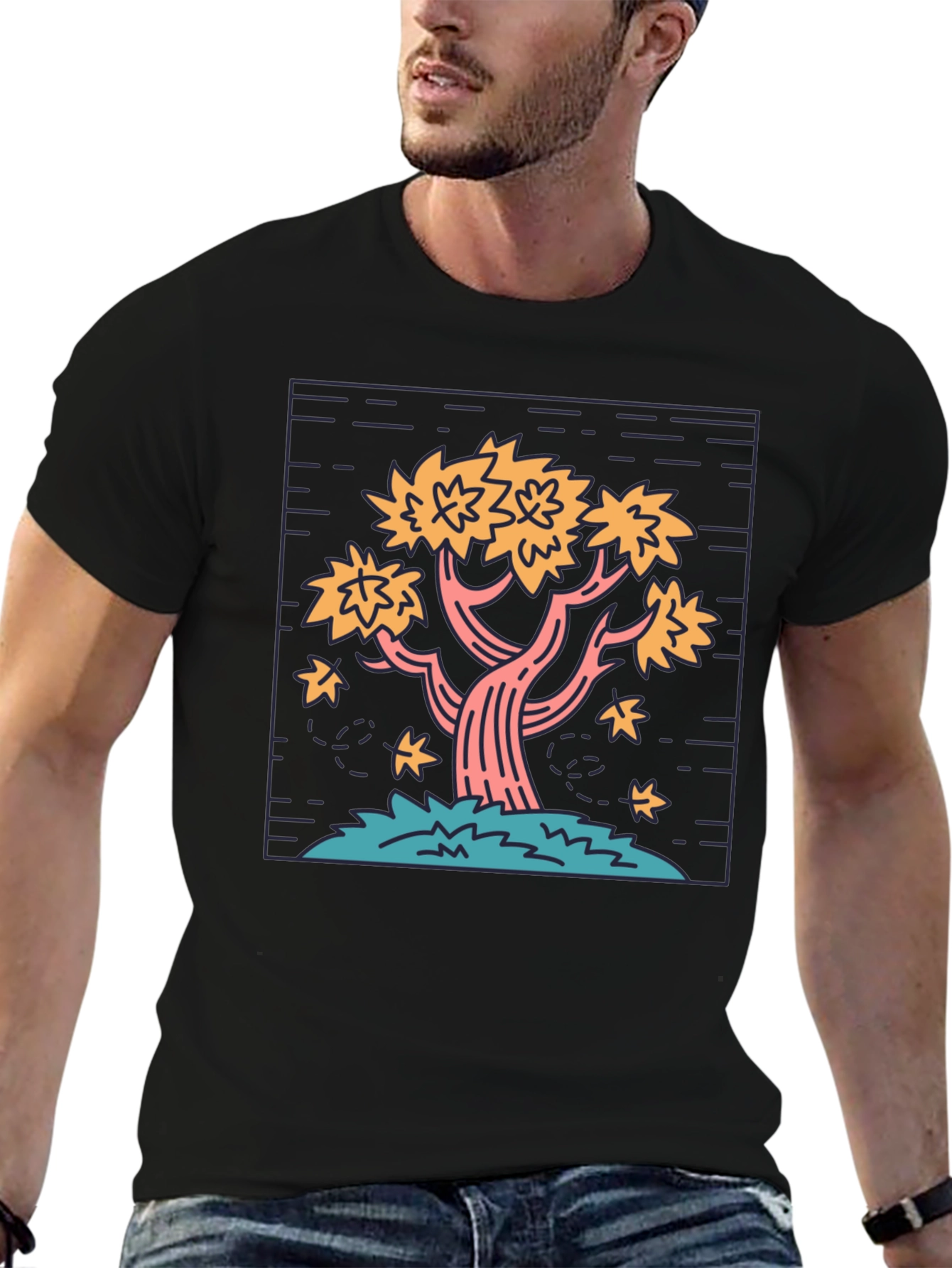 Retro Tree Graphic Tee - Black Cotton Comfort