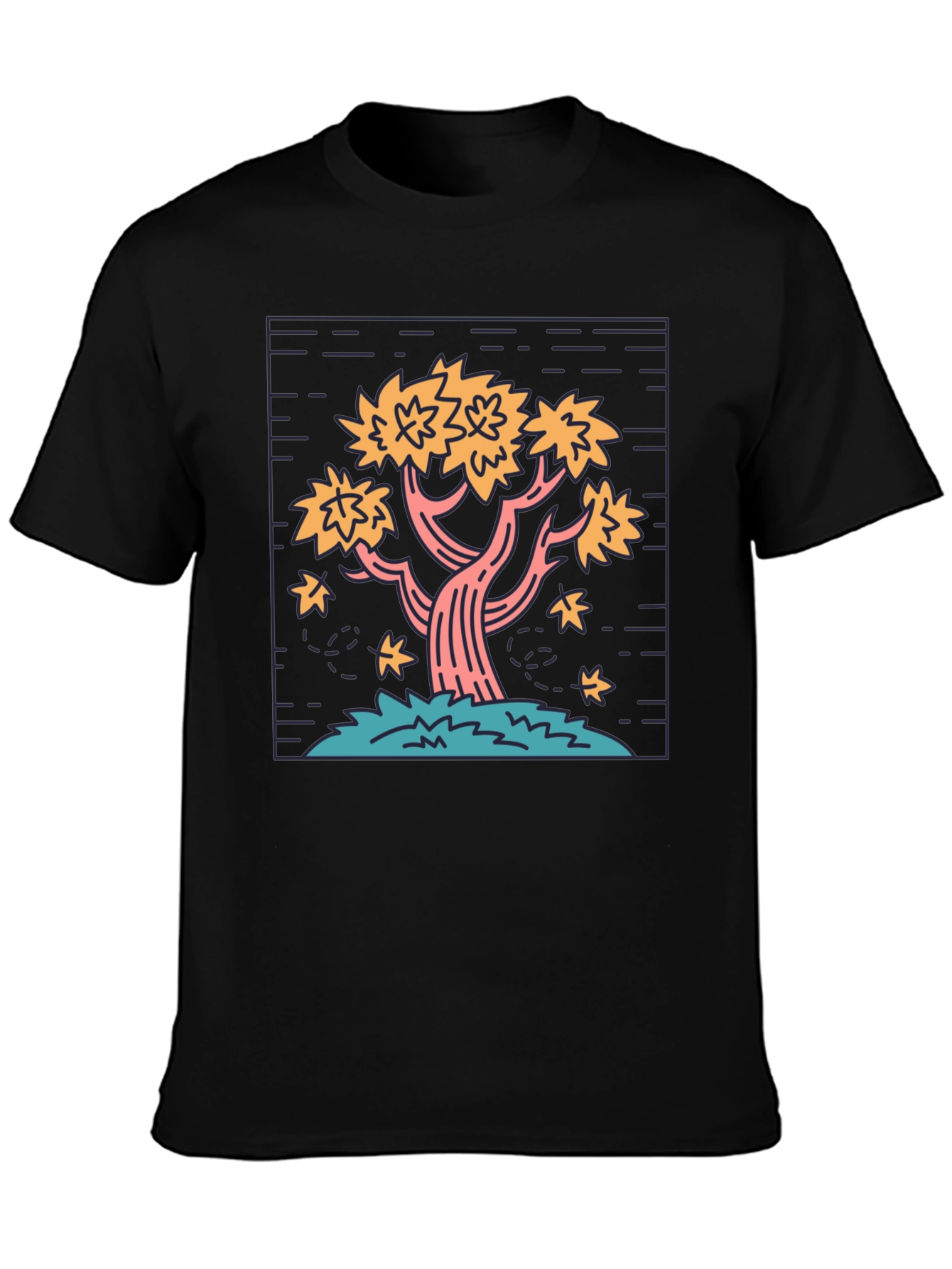 Retro Tree Graphic Tee - Black Cotton Comfort