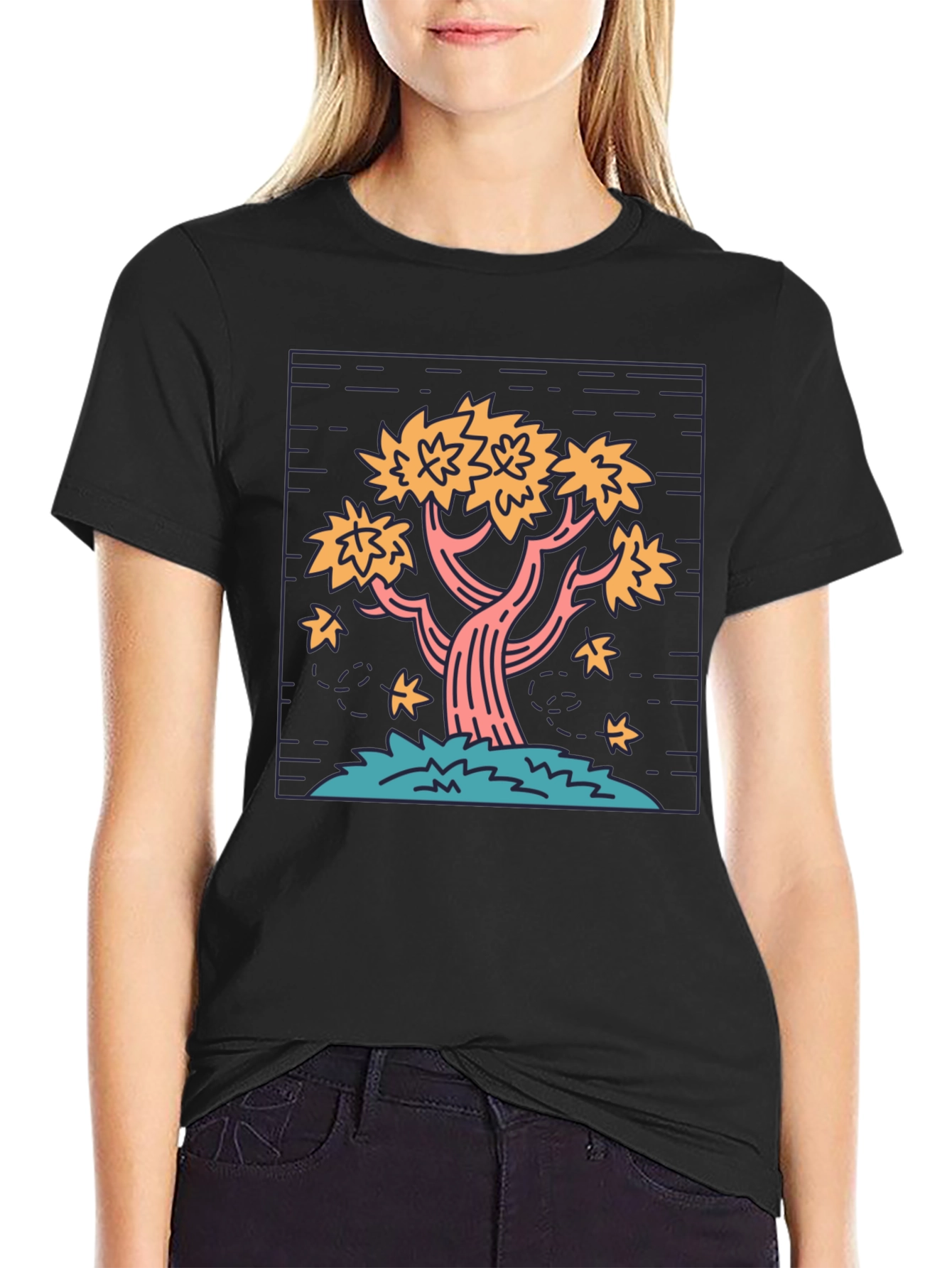 Retro Tree Graphic Tee - Black Cotton Comfort