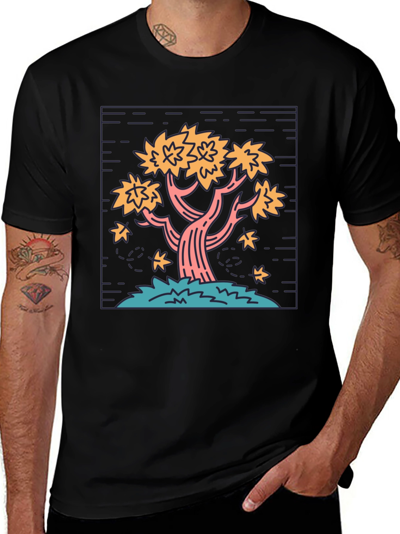 Retro Tree Graphic Tee - Black Cotton Comfort