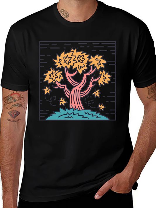 Retro Tree Graphic Tee - Black Cotton Comfort