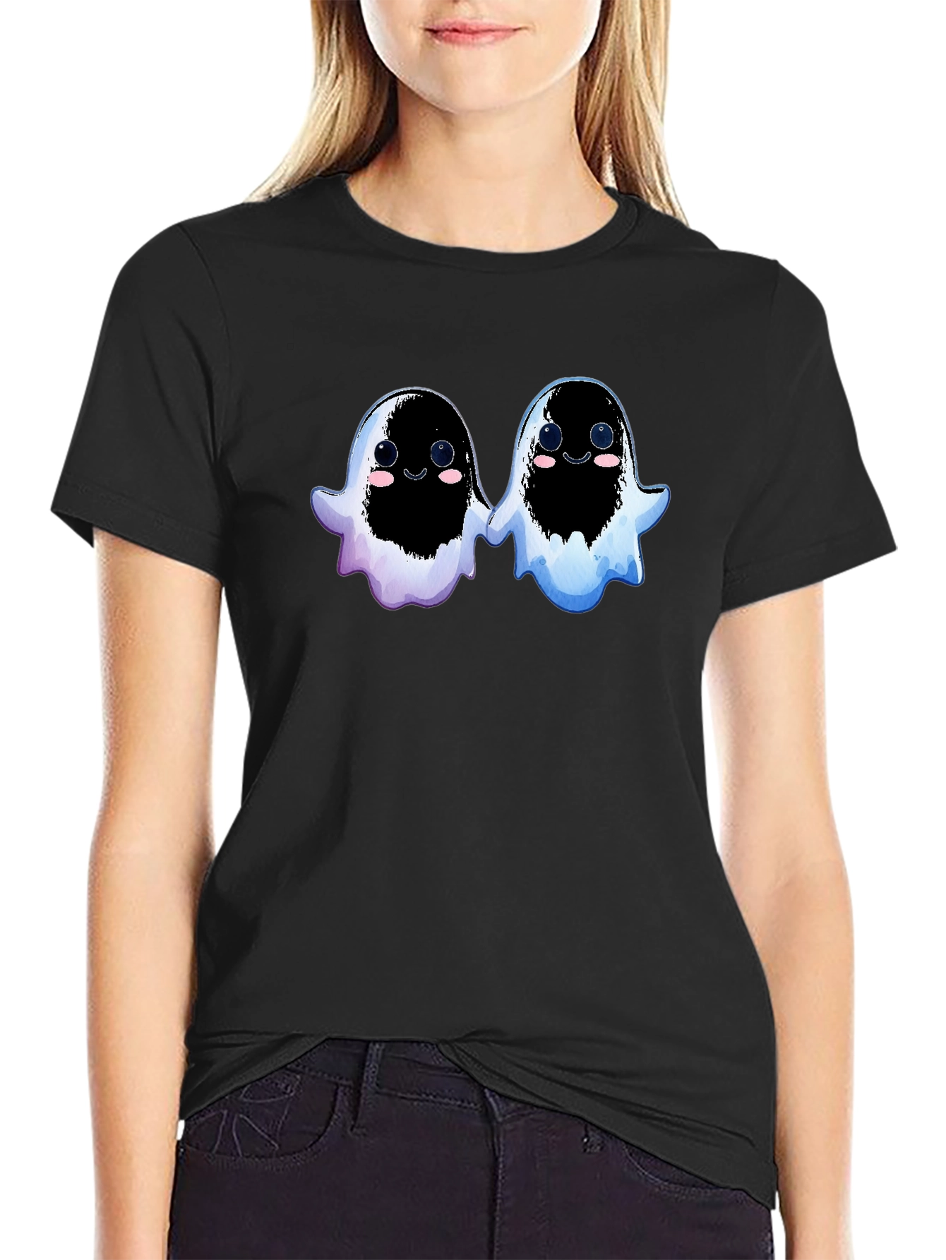 Cute Ghostly Duo Black T-Shirt