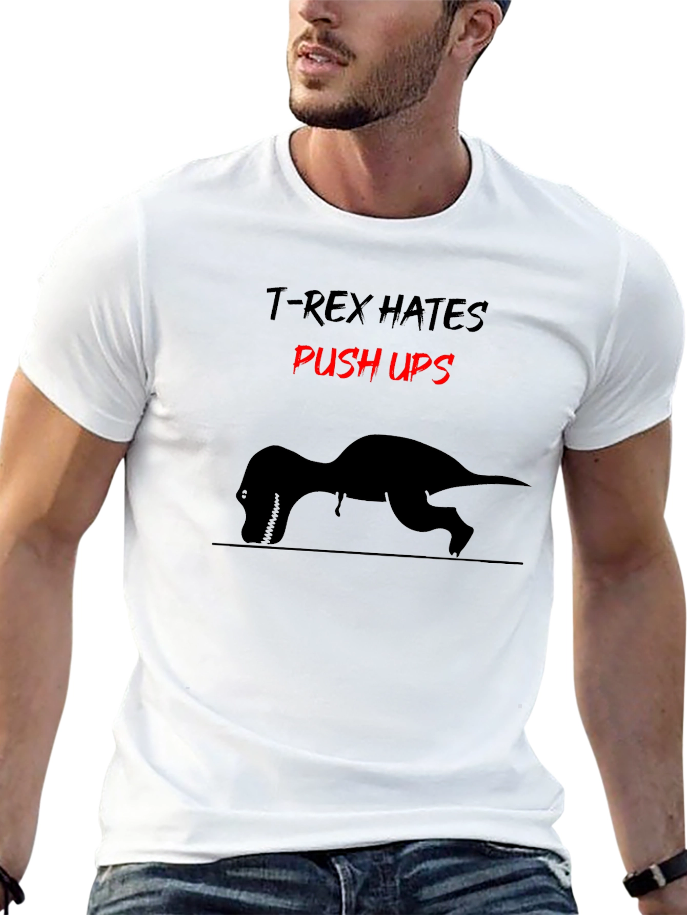 T-Rex Hates Push Ups Graphic Tee - Black Cotton