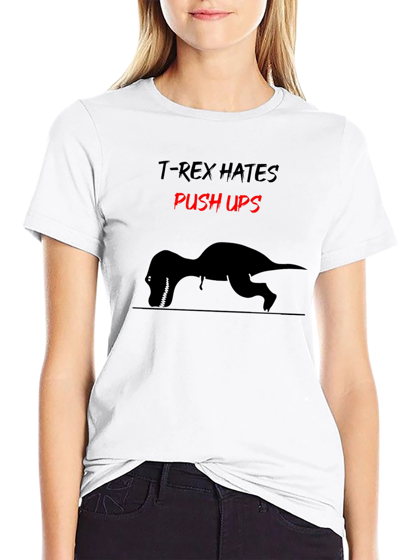 T-Rex Hates Push Ups Graphic Tee - Black Cotton