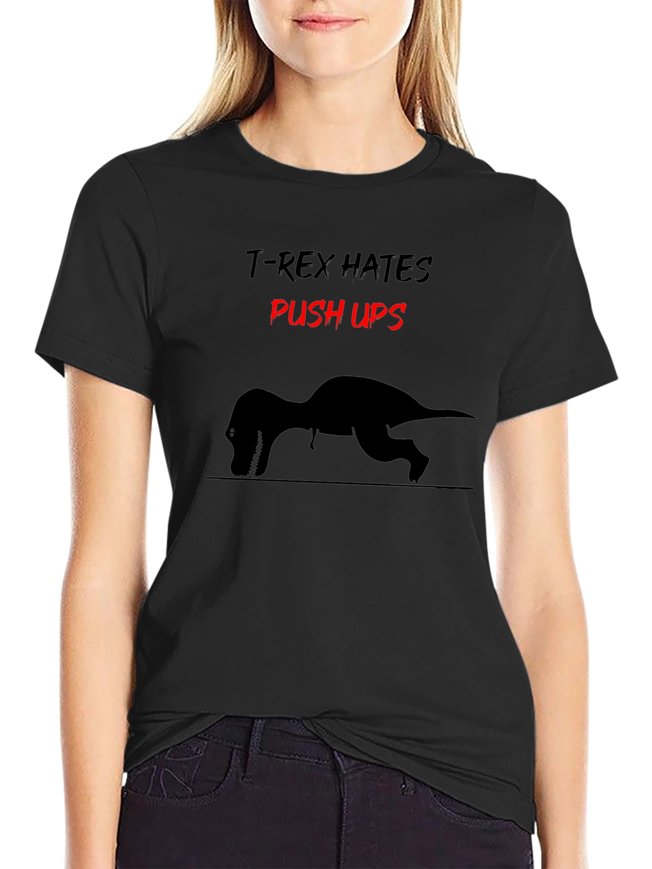 T-Rex Hates Push Ups Graphic Tee - Black Cotton