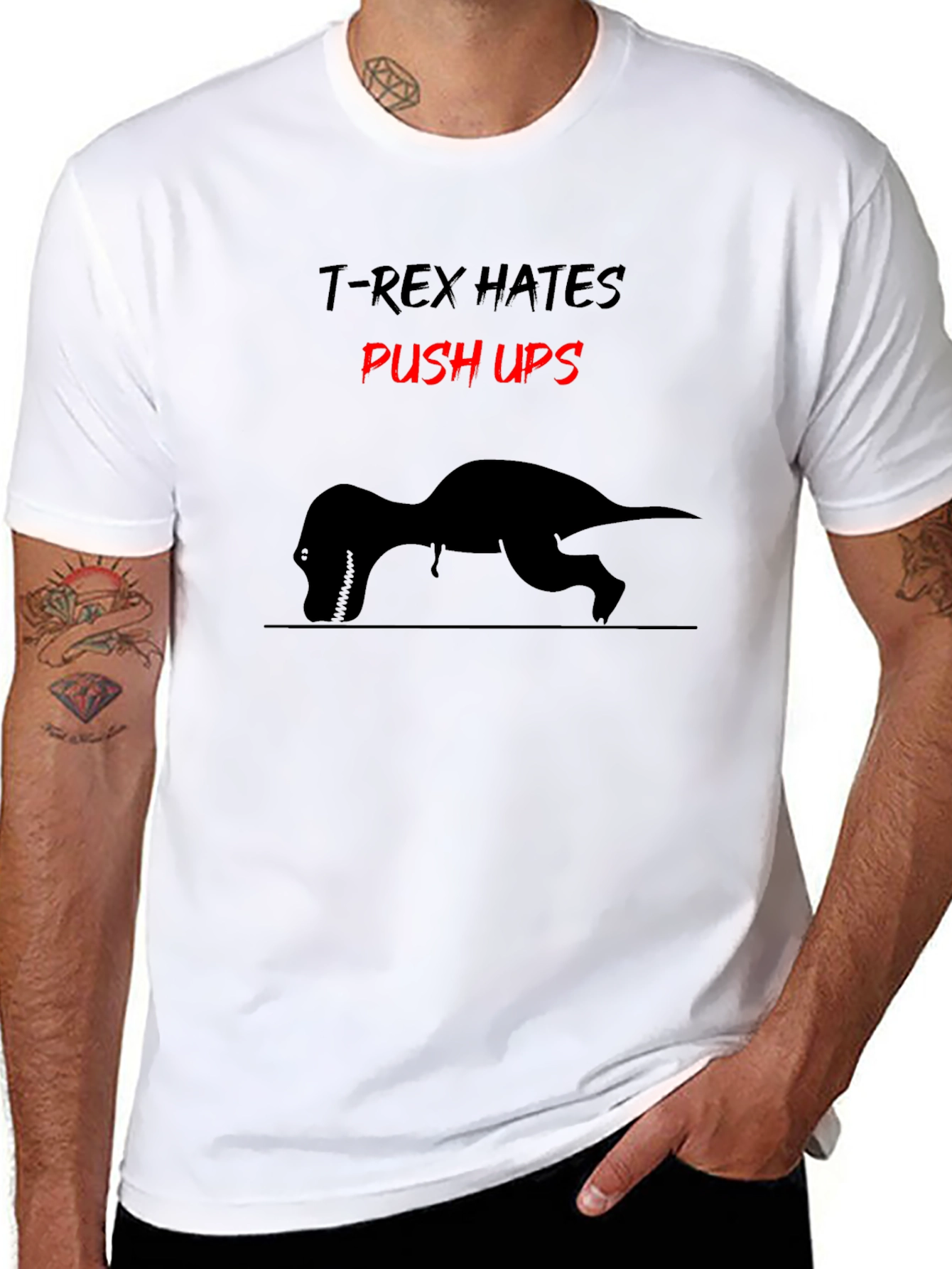 T-Rex Hates Push Ups Graphic Tee - Black Cotton