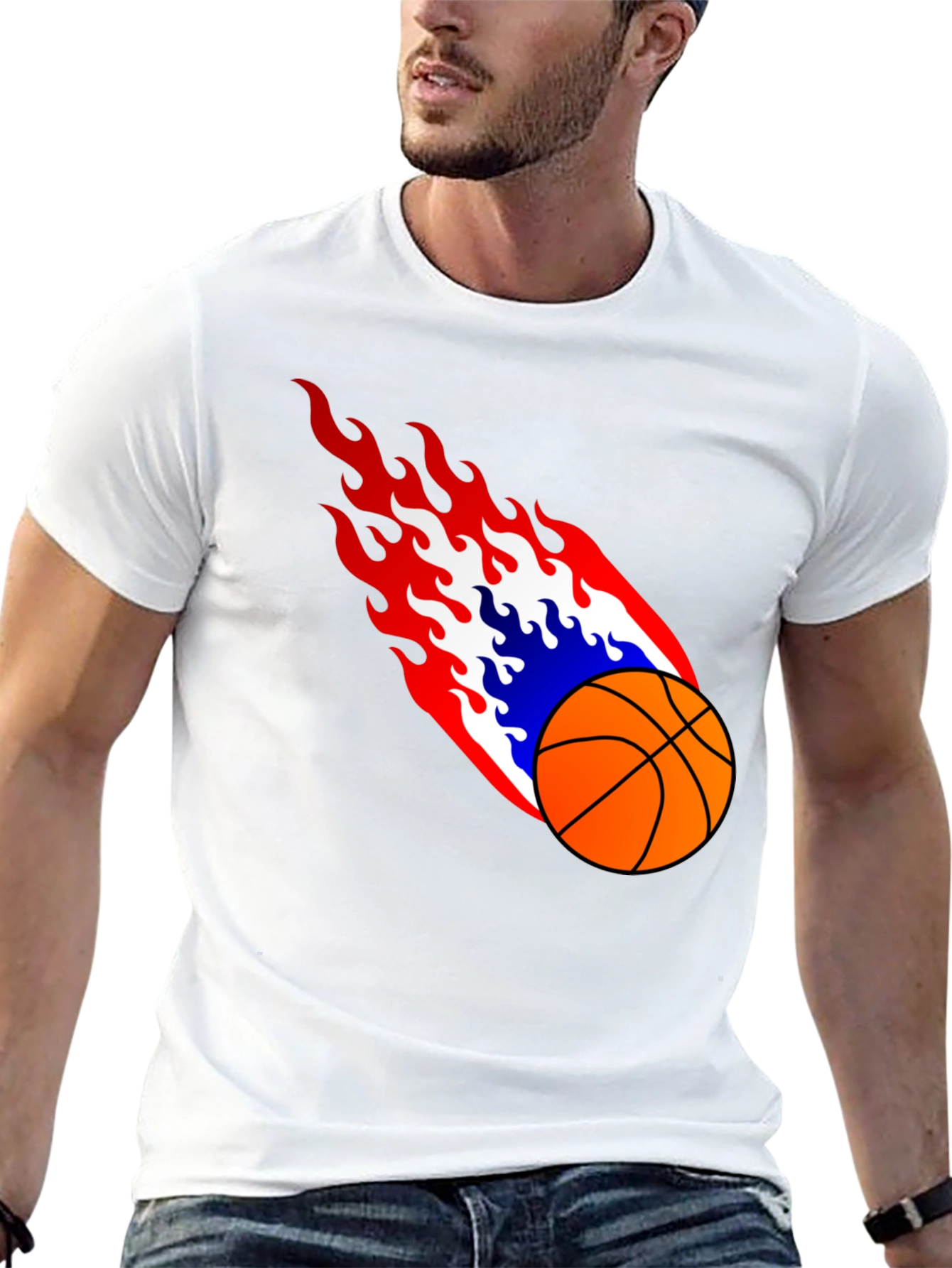 Flaming Basketball Graphic Tee - Cool Sports Shirt