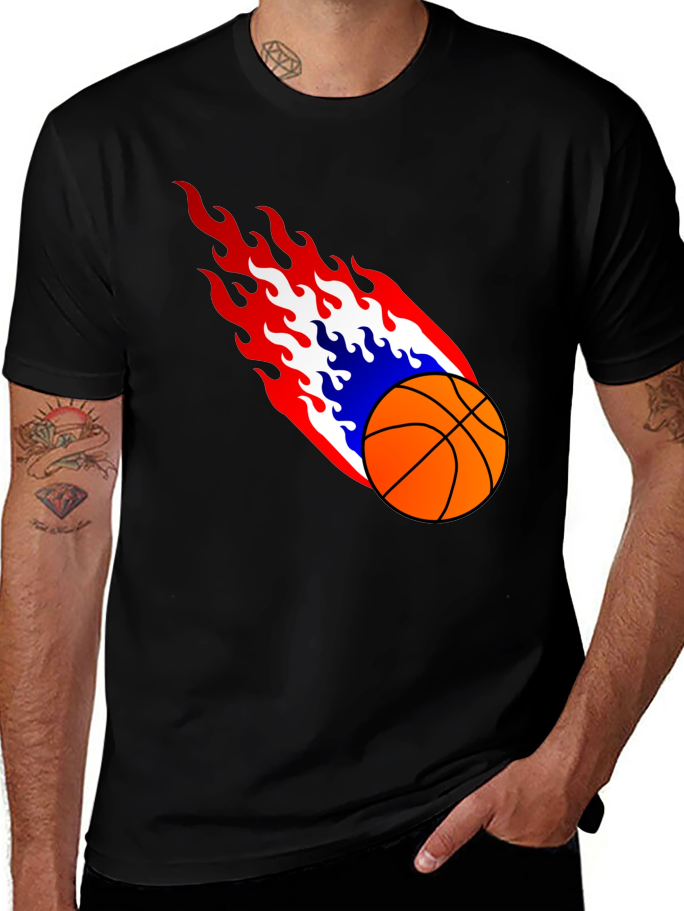 Flaming Basketball Graphic Tee - Cool Sports Shirt