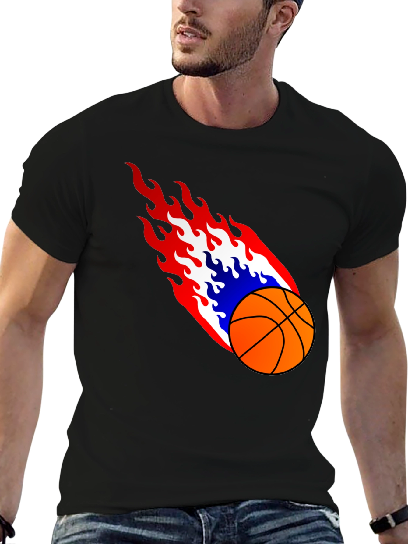 Flaming Basketball Graphic Tee - Cool Sports Shirt