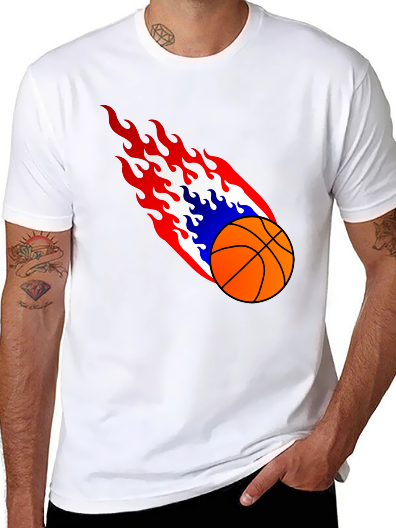 Flaming Basketball Graphic Tee - Cool Sports Shirt