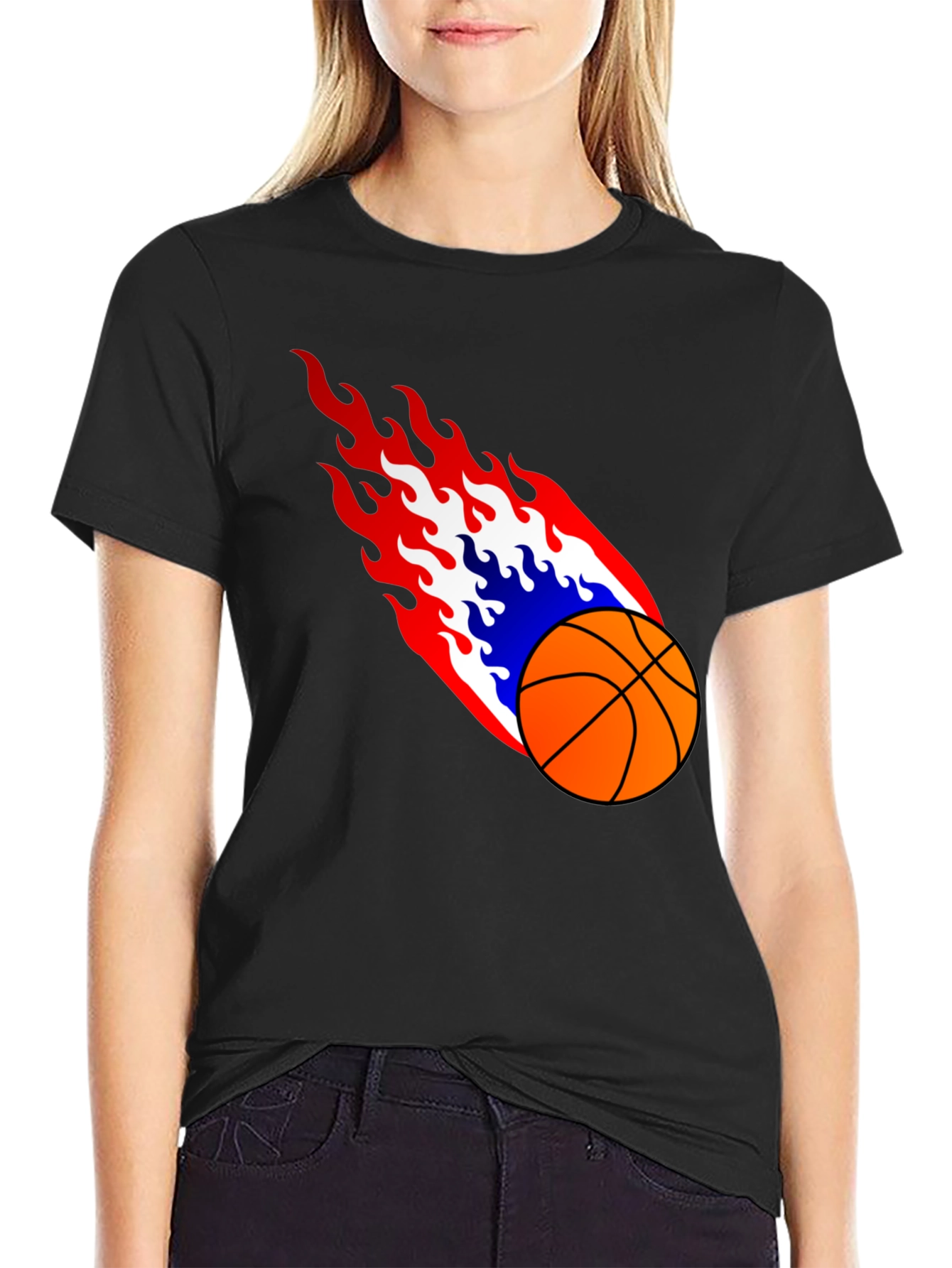 Flaming Basketball Graphic Tee - Cool Sports Shirt
