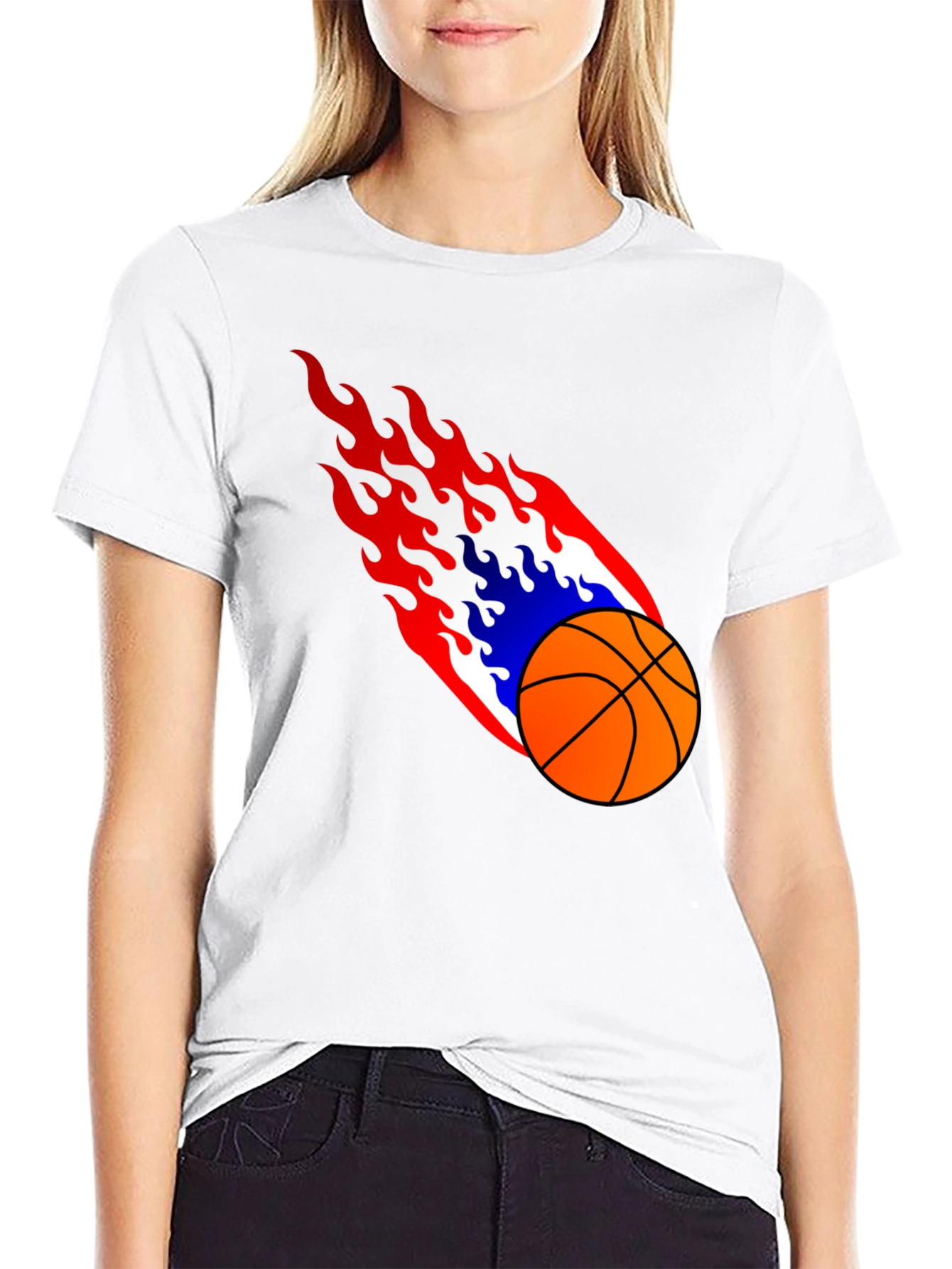 Flaming Basketball Graphic Tee - Cool Sports Shirt