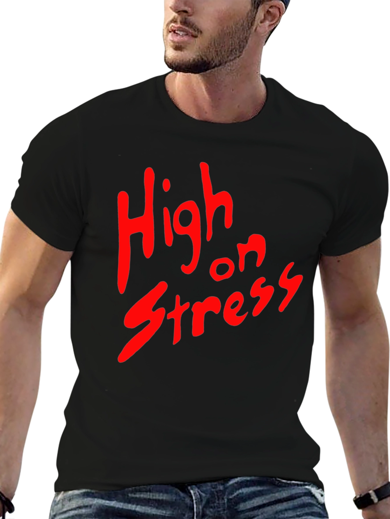 High on Stress T-Shirt - Black Cotton