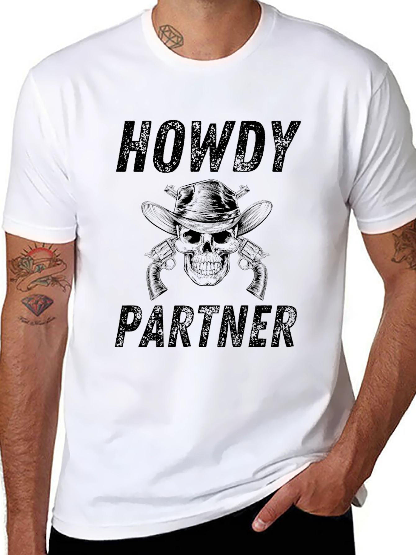 Howdy Partner Skull Graphic Tee - Western Style T-Shirt