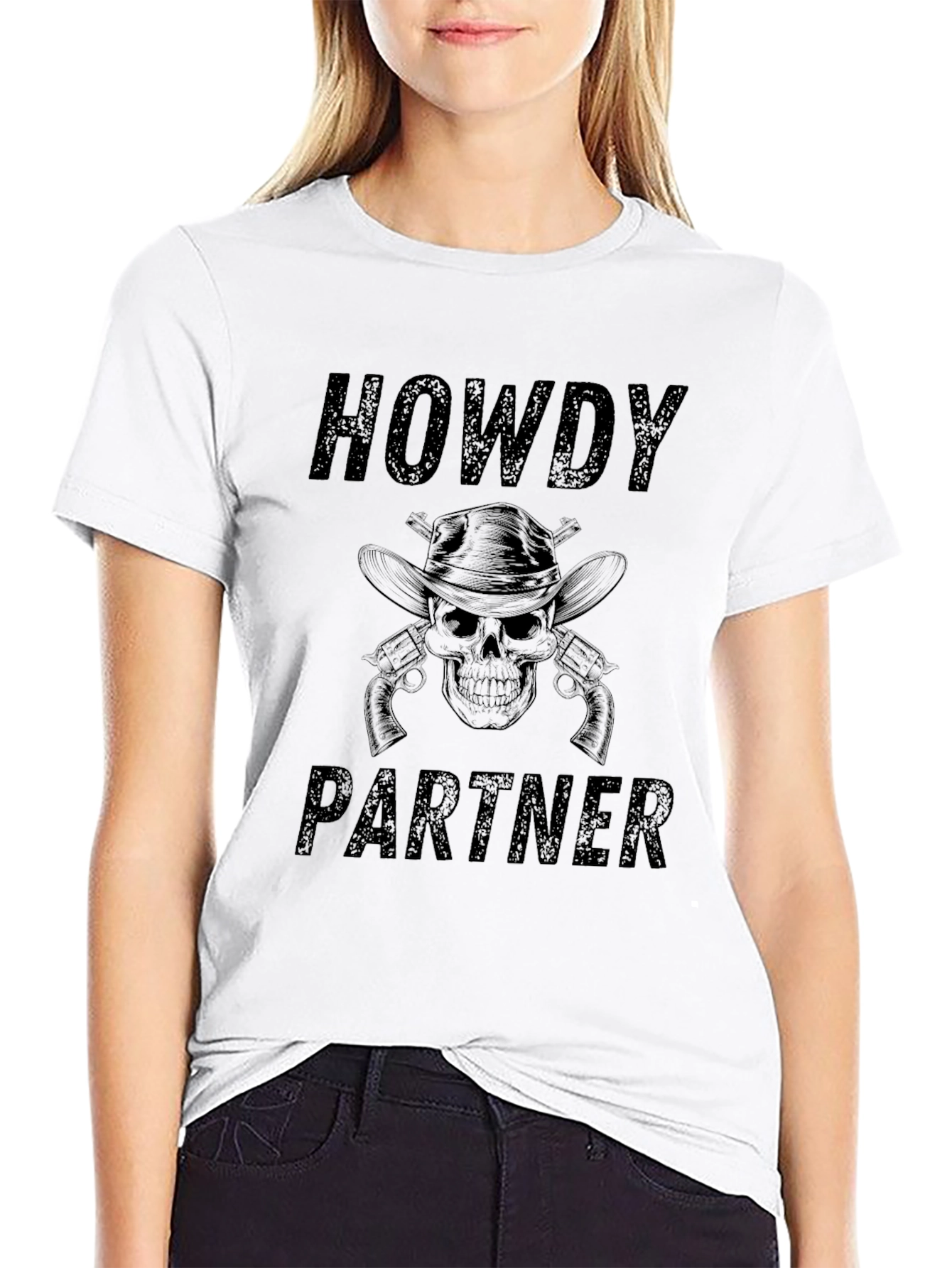 Howdy Partner Skull Graphic Tee - Western Style T-Shirt