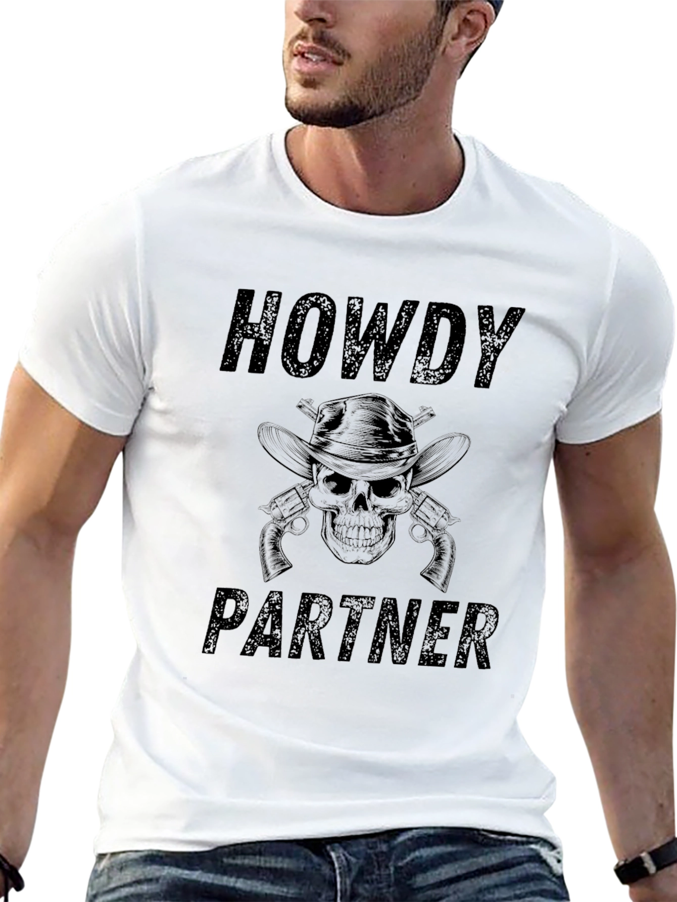Howdy Partner Skull Graphic Tee - Western Style T-Shirt