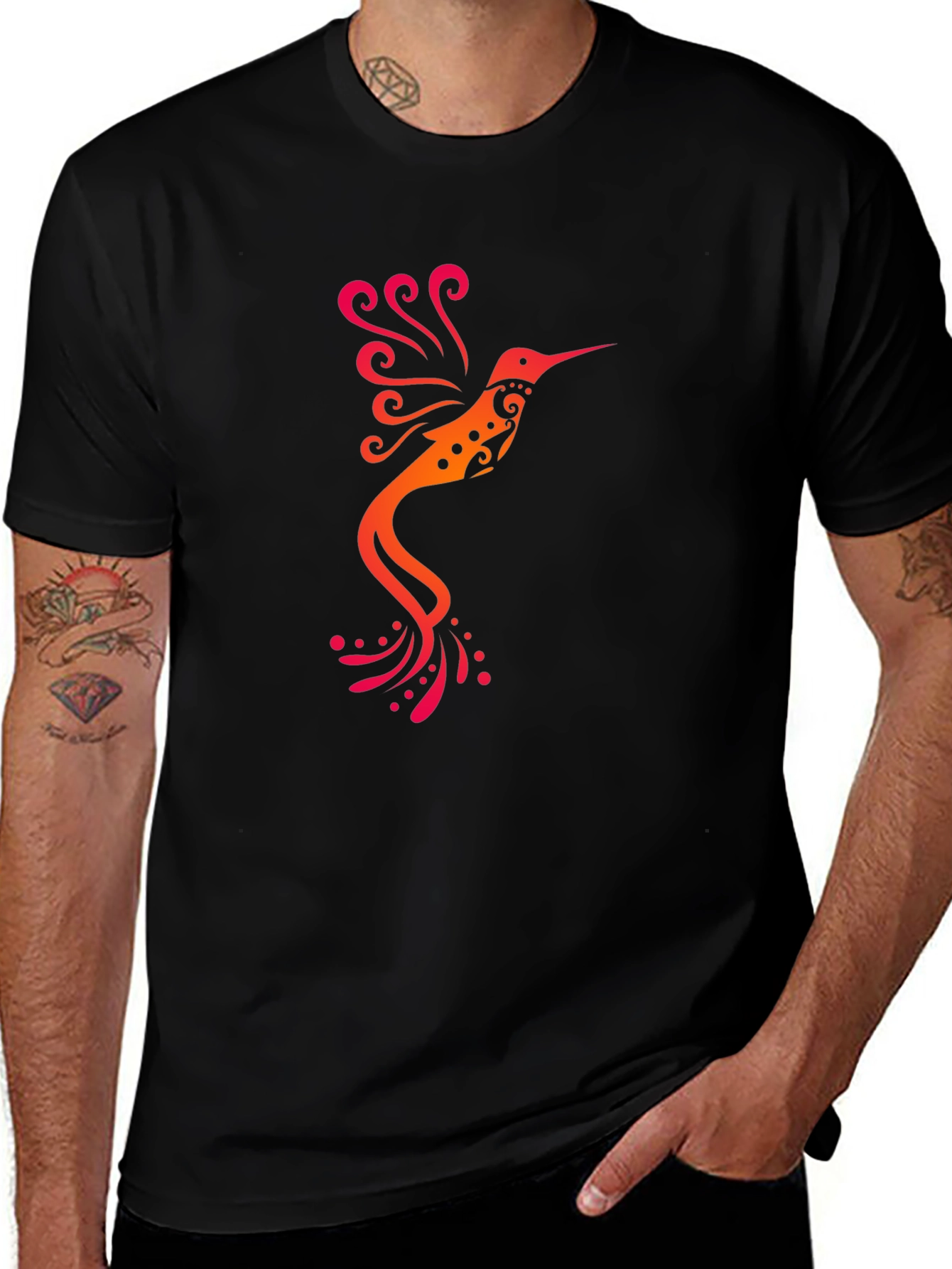 Hummingbird Tribal Art T-Shirt - Black