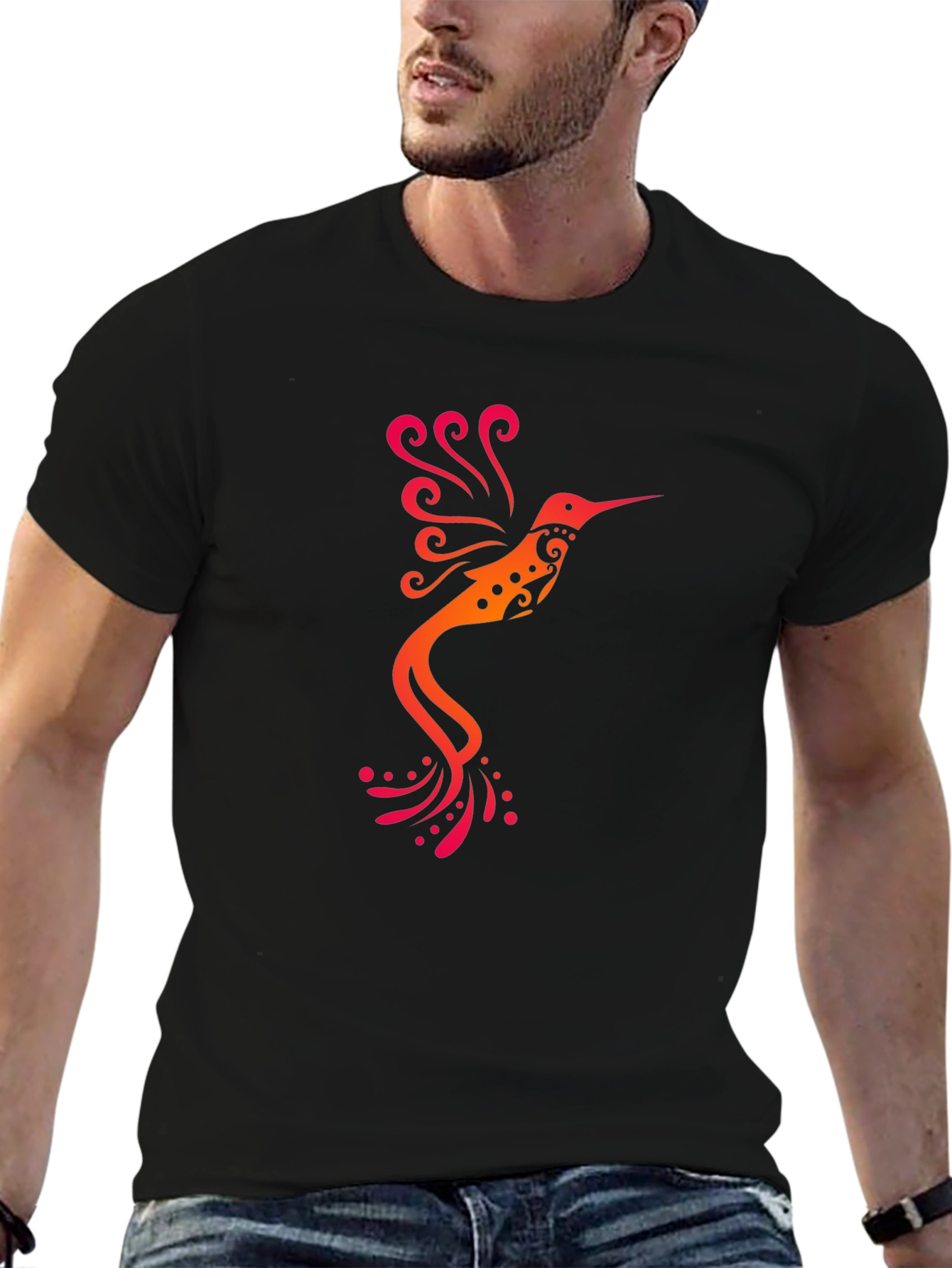Hummingbird Tribal Art T-Shirt - Black