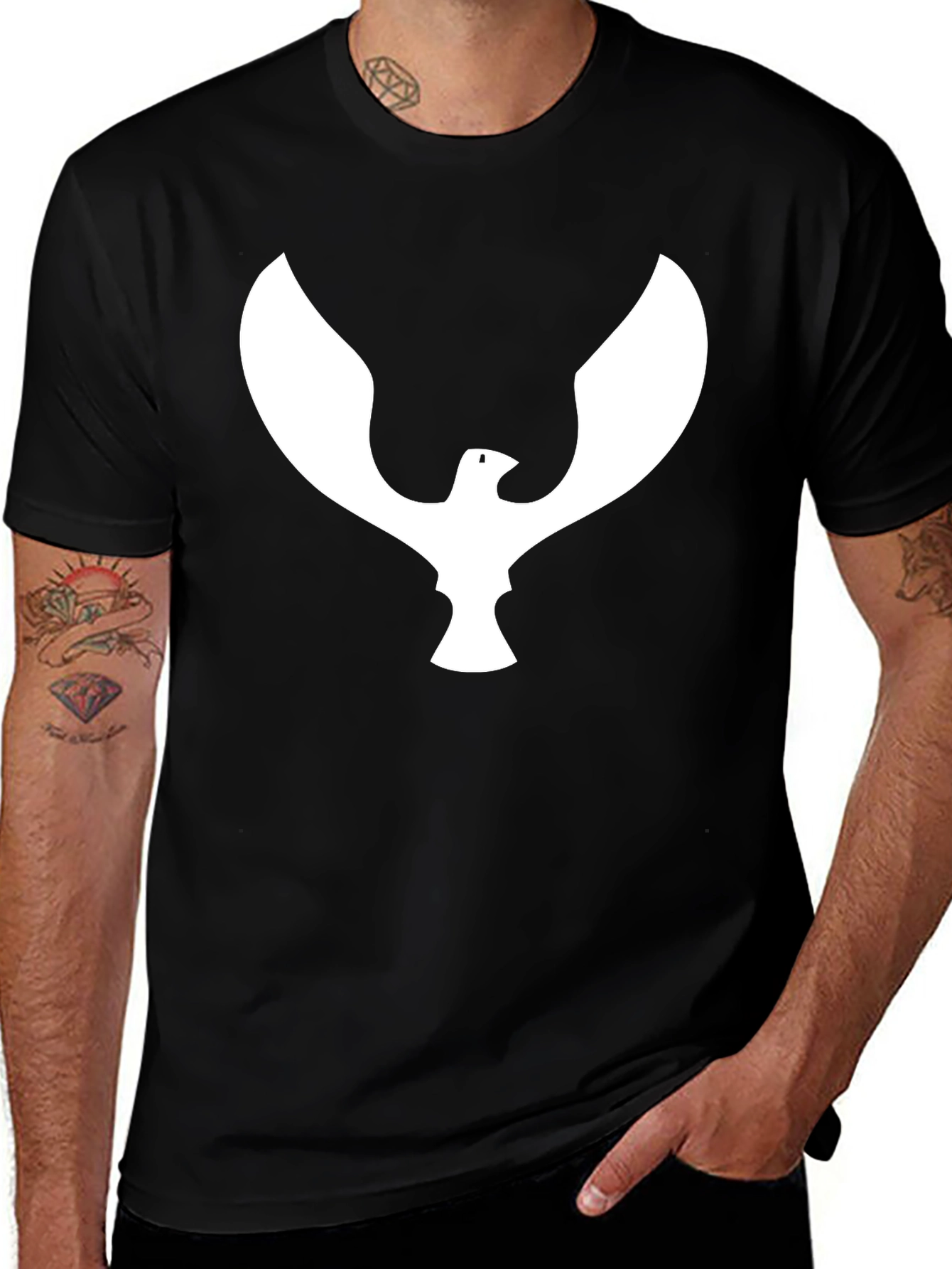 Black T-Shirt with White Eagle Graphic