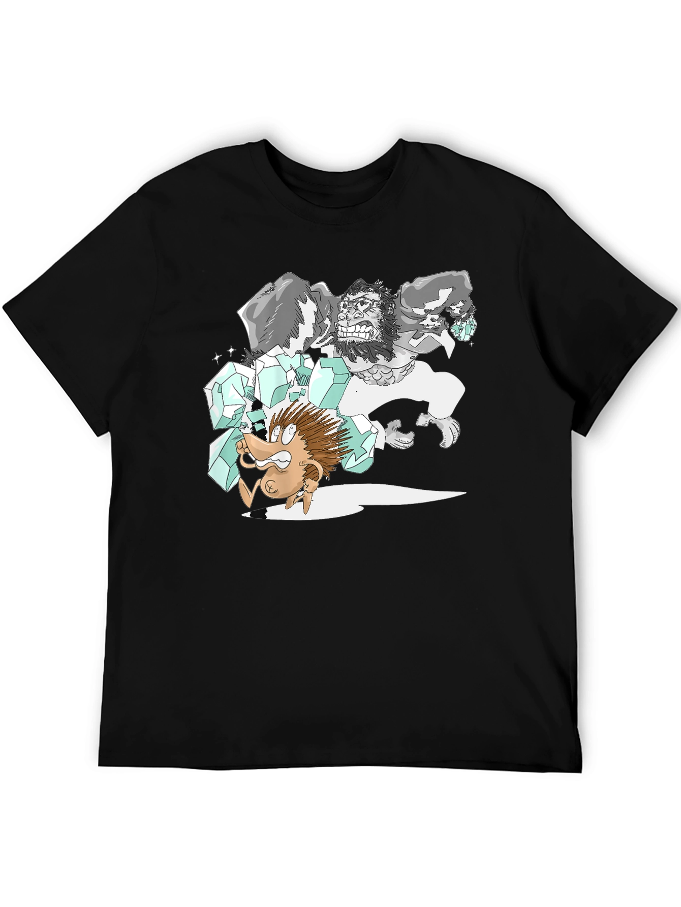 Cartoon Gorilla Graphic Tee - Black Cotton T-Shirt