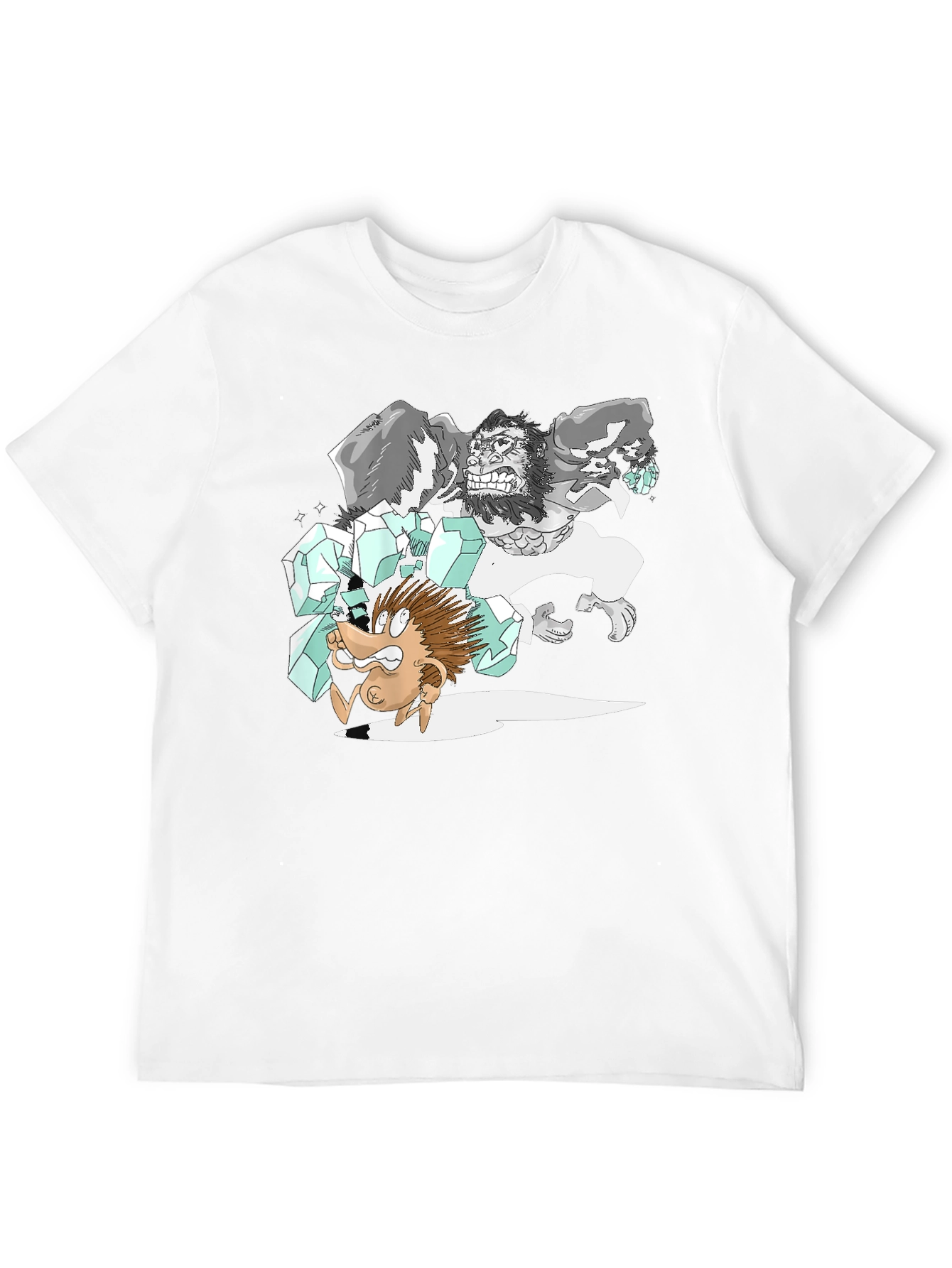 Cartoon Gorilla Graphic Tee - Black Cotton T-Shirt