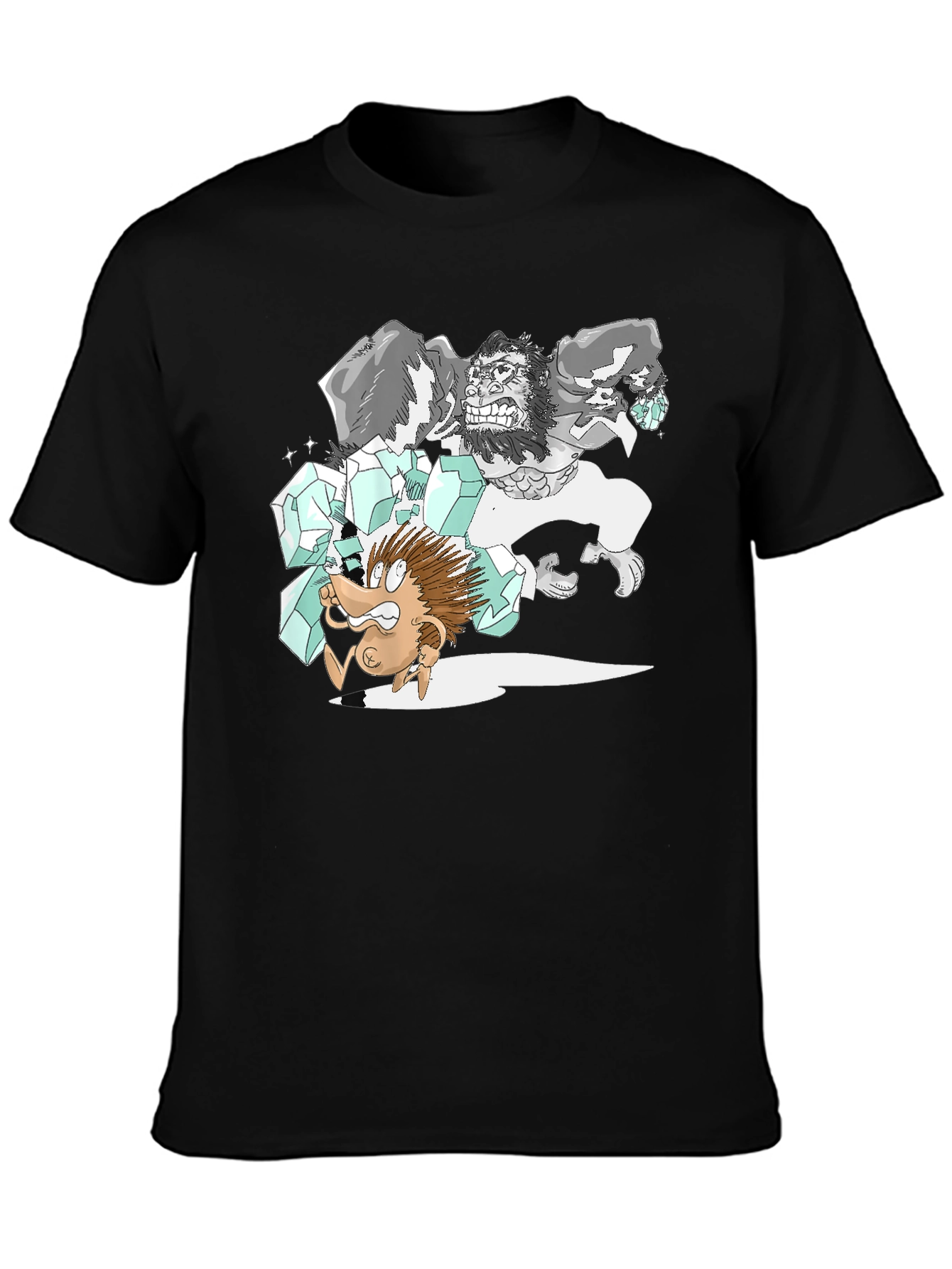 Cartoon Gorilla Graphic Tee - Black Cotton T-Shirt