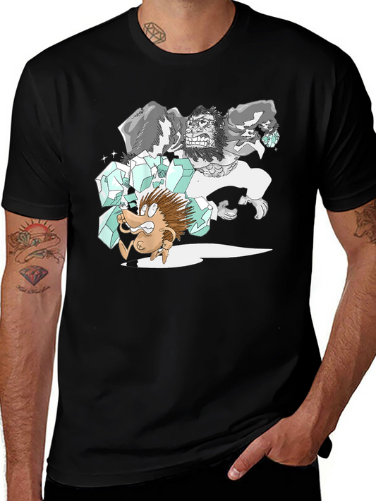Cartoon Gorilla Graphic Tee - Black Cotton T-Shirt