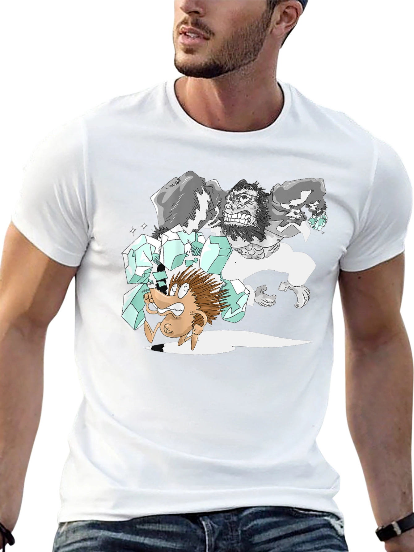 Cartoon Gorilla Graphic Tee - Black Cotton T-Shirt