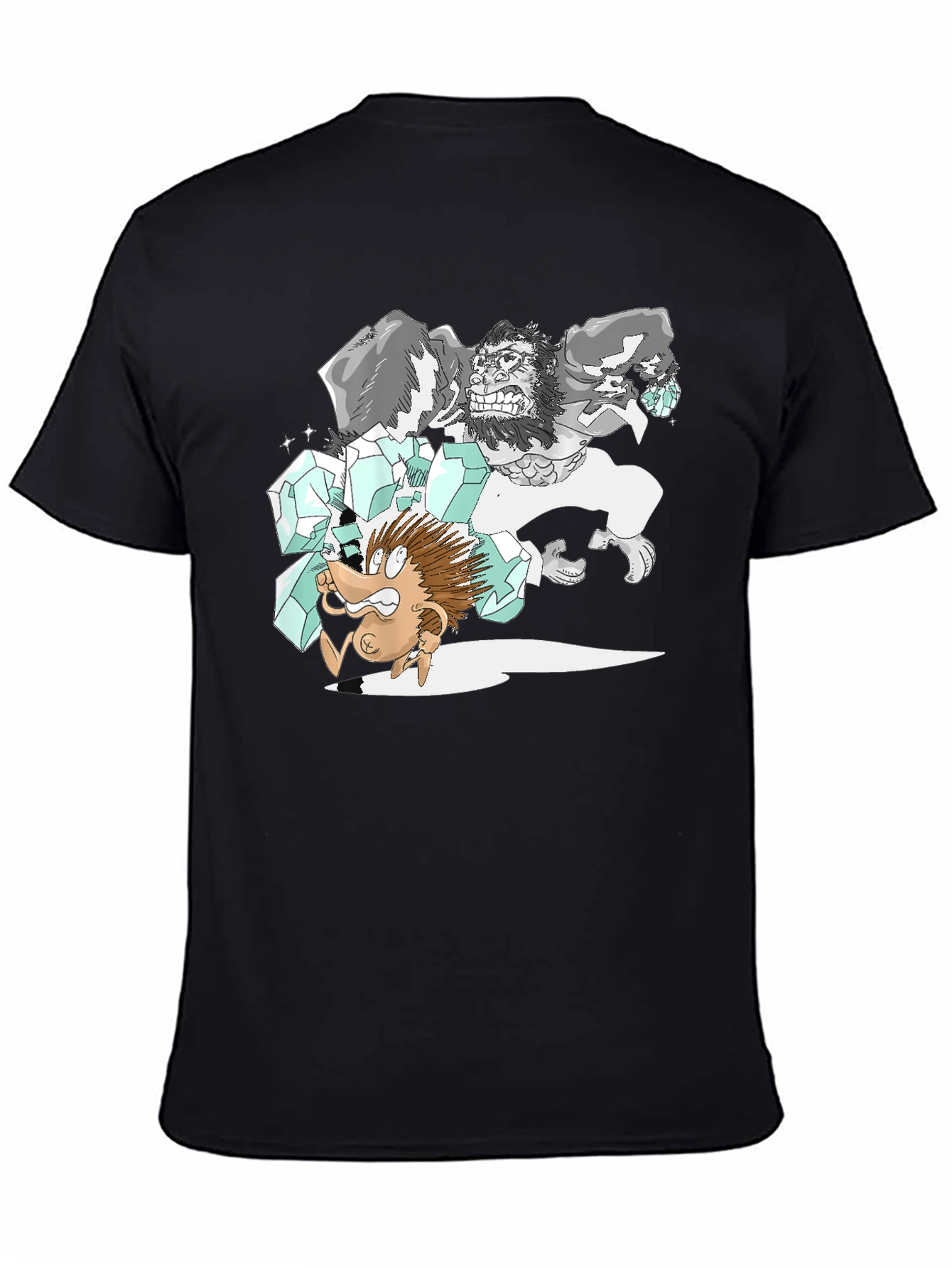 Cartoon Gorilla Graphic Tee - Black Cotton T-Shirt