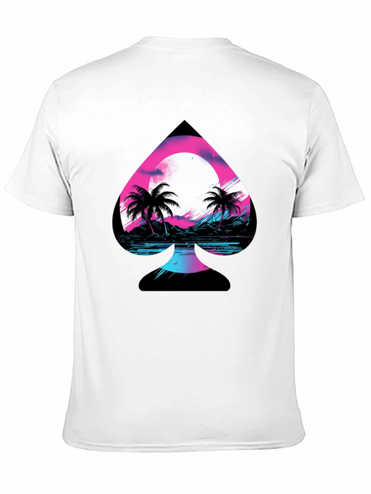 Retro Spade Graphic T-Shirt - Vaporwave Beach Design