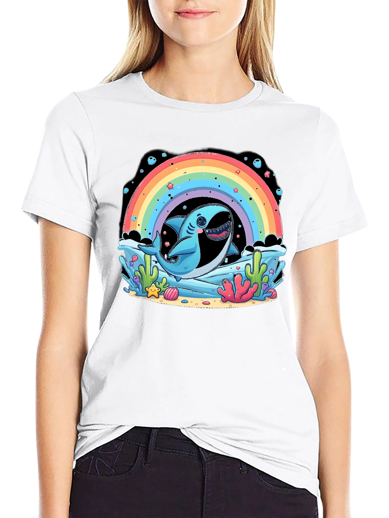 Shark Rainbow T-Shirt - Cute Ocean Design