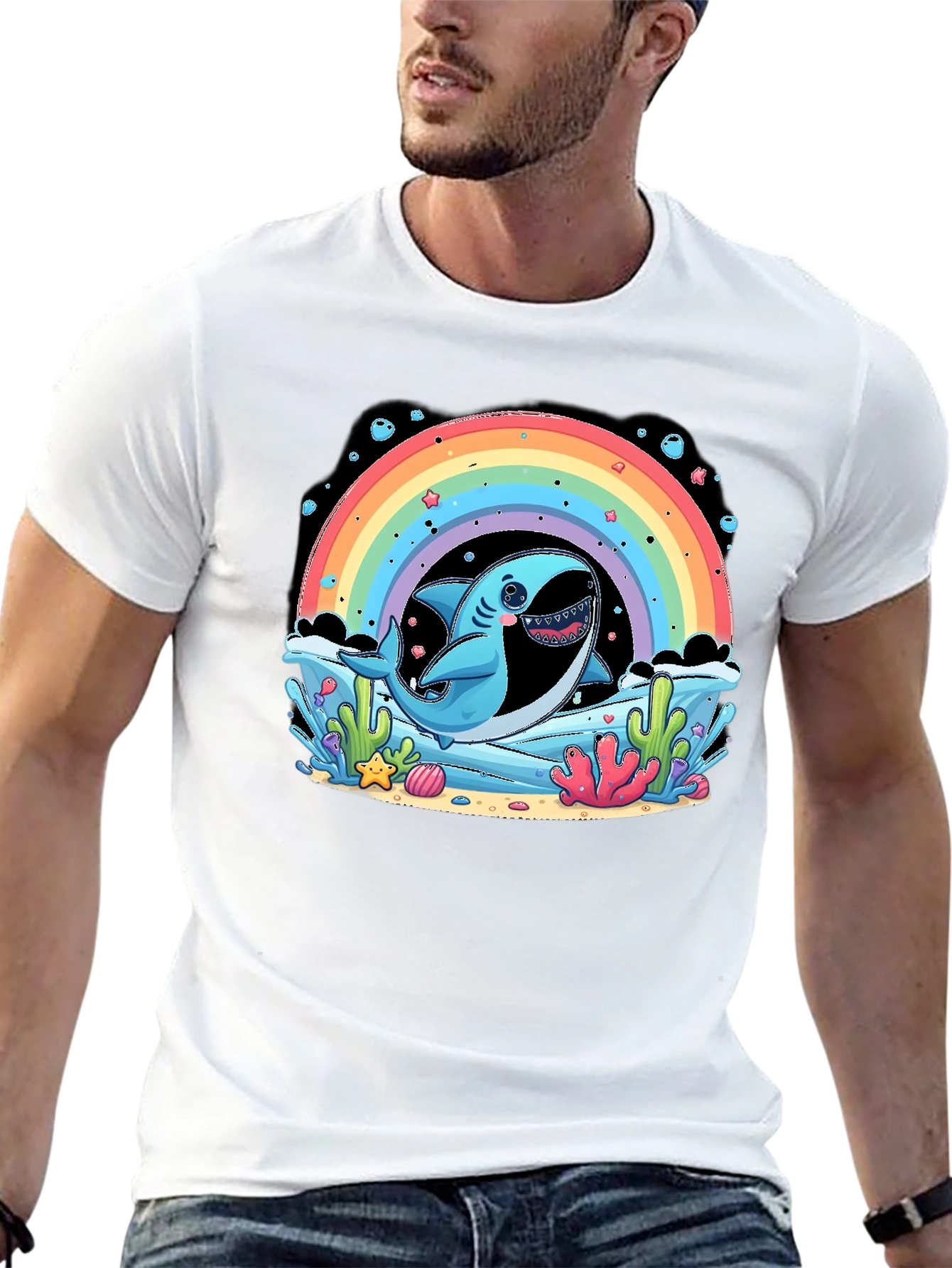 Shark Rainbow T-Shirt - Cute Ocean Design