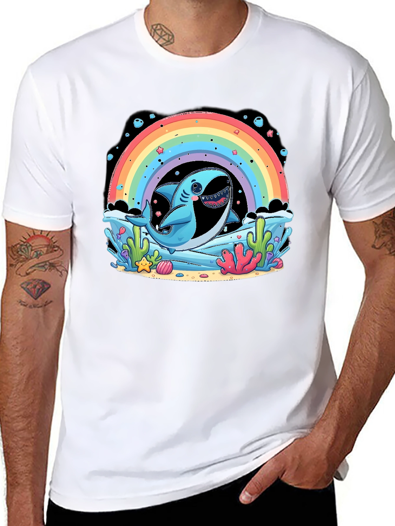 Shark Rainbow T-Shirt - Cute Ocean Design