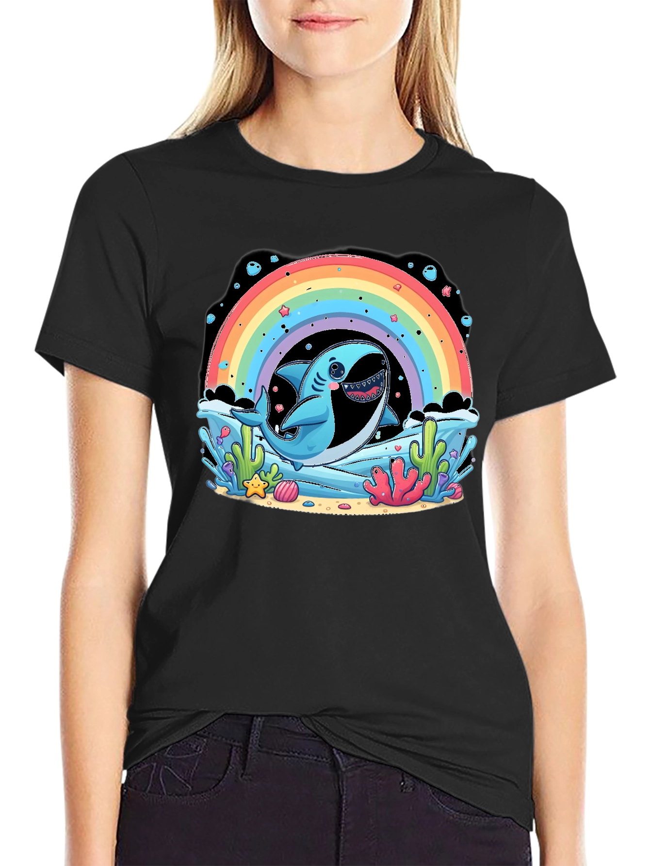 Shark Rainbow T-Shirt - Cute Ocean Design
