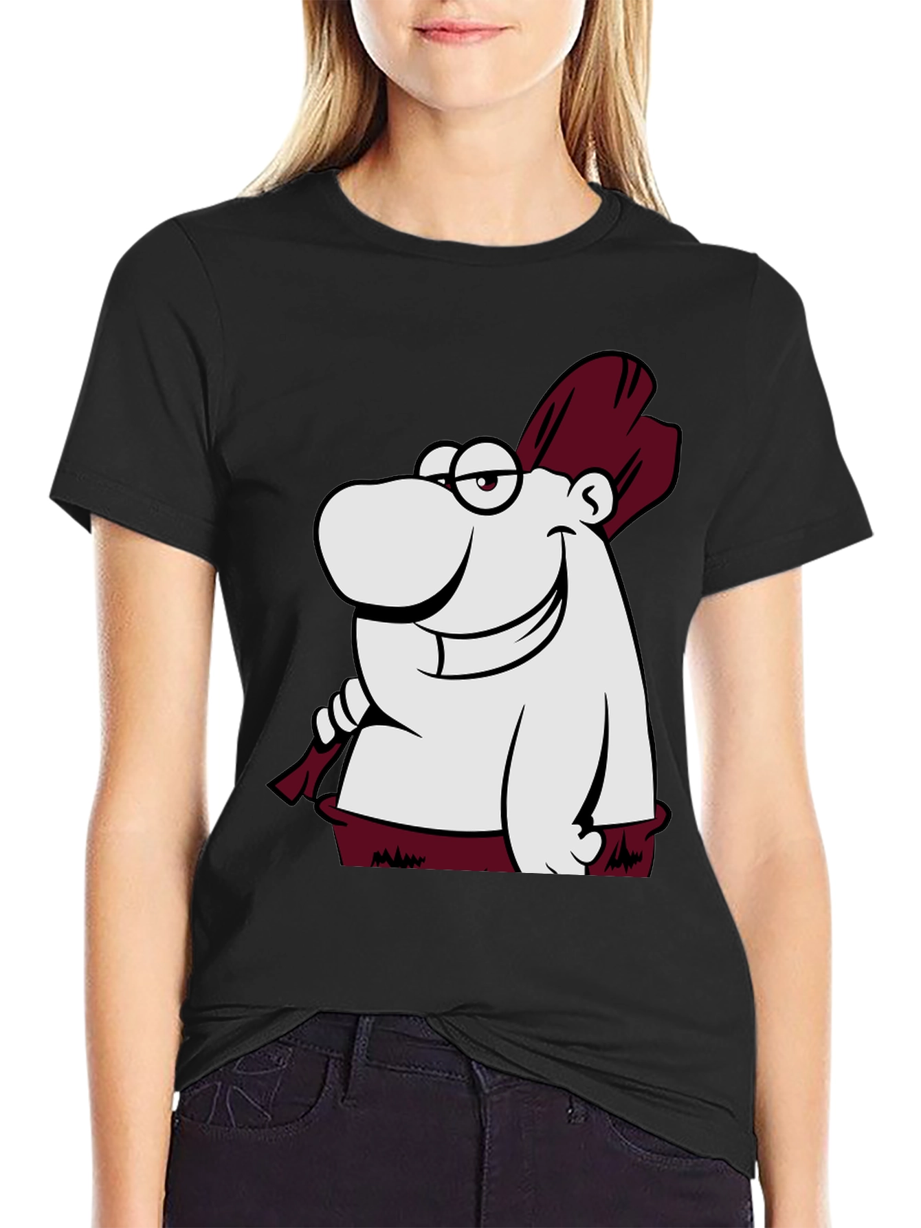 Funny Cartoon Character Graphic Tee - Black