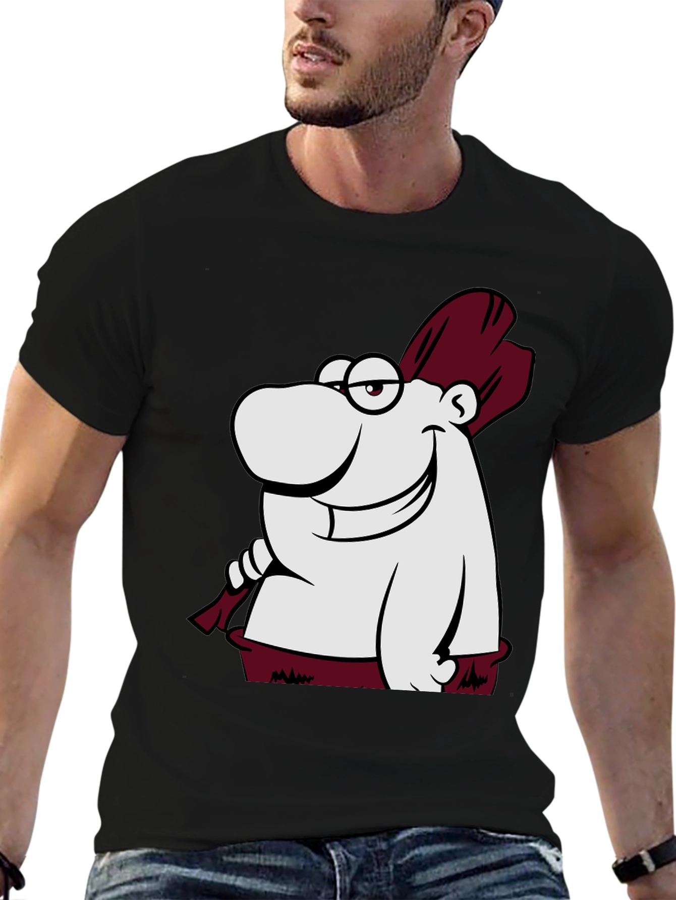 Funny Cartoon Character Graphic Tee - Black