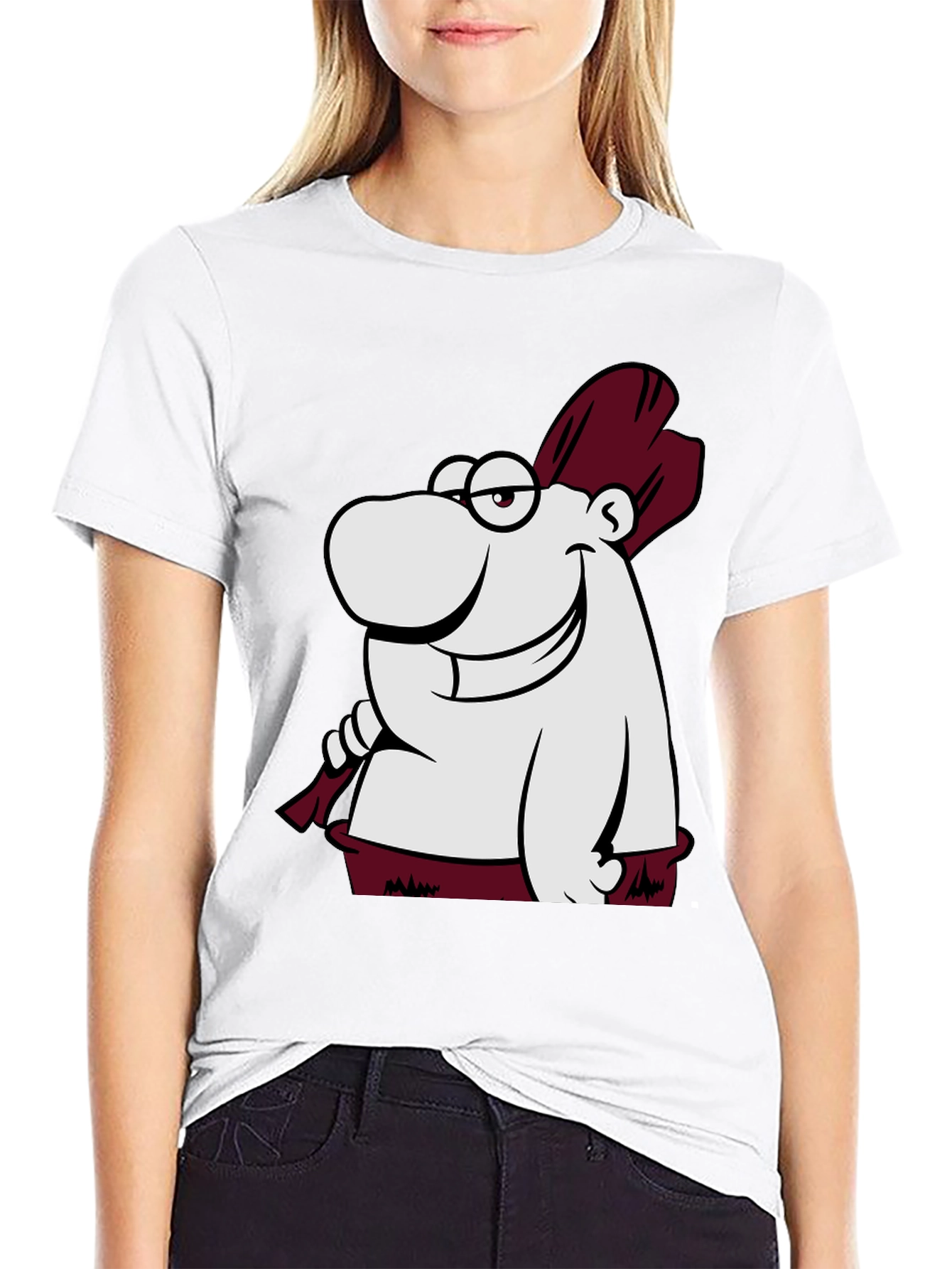 Funny Cartoon Character Graphic Tee - Black