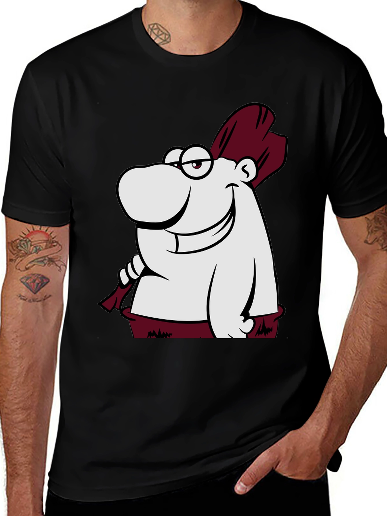 Funny Cartoon Character Graphic Tee - Black